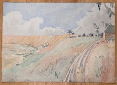 Finely Detailed British Watercolor Topographical Landscape View with Crater