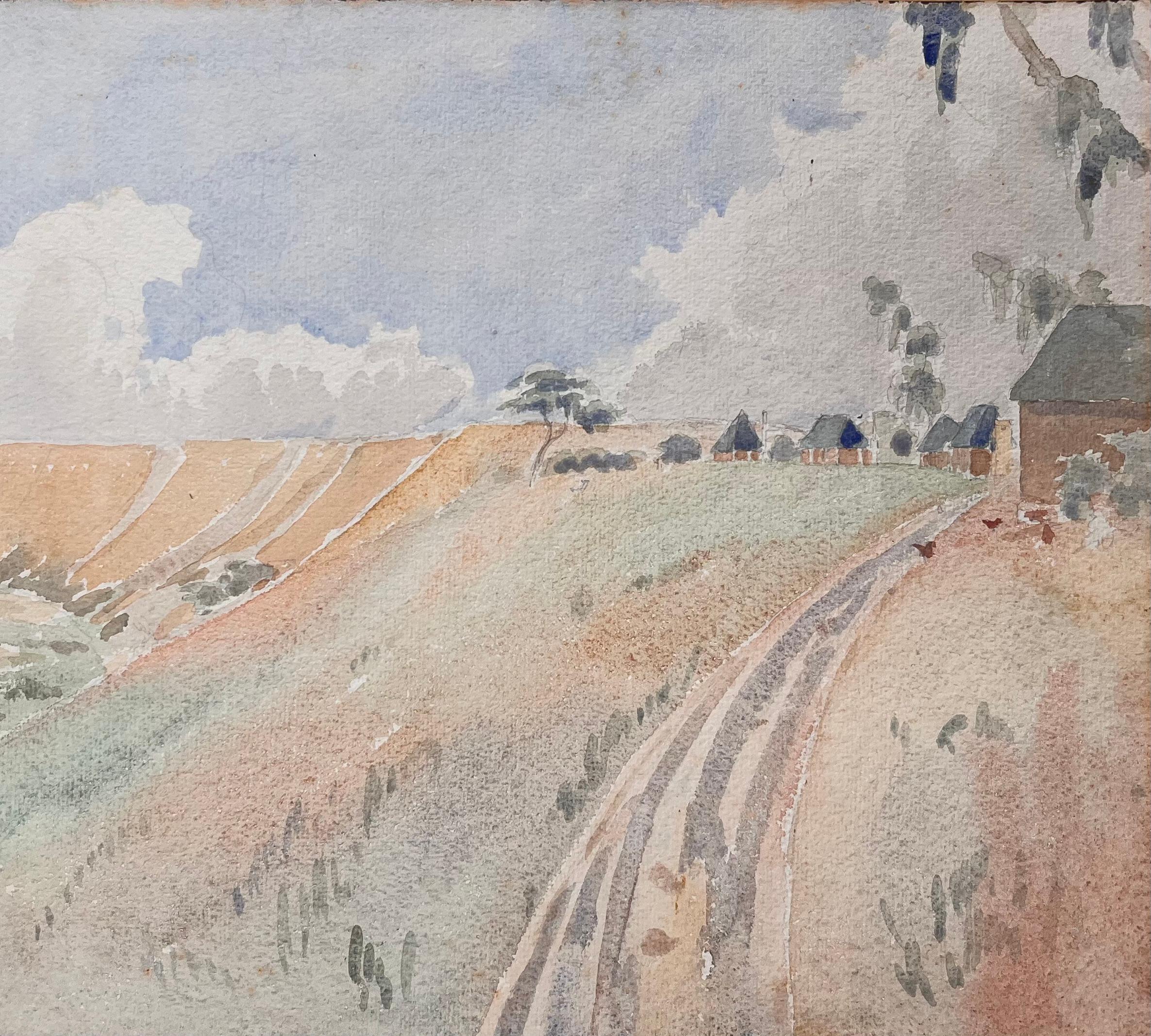 Finely Detailed British Watercolor Topographical Landscape View with Crater - Impressionist Art by Ian G. Walker