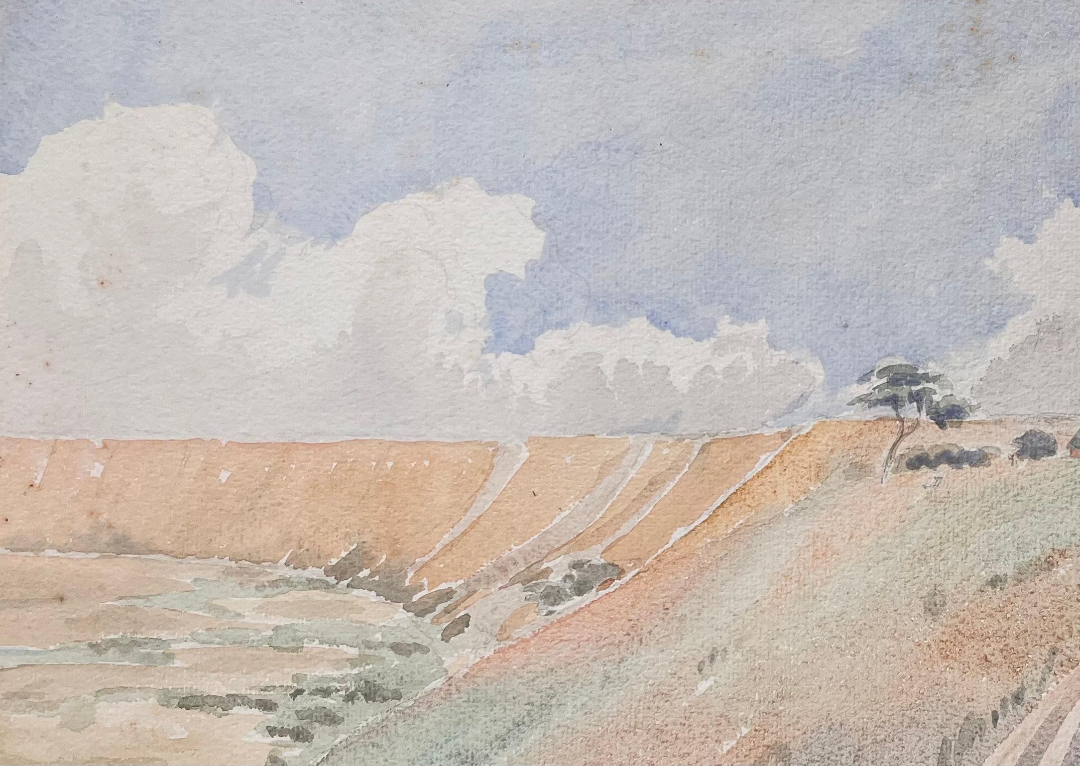 Finely Detailed British Watercolor Topographical Landscape View with Crater - Gray Landscape Art by Ian G. Walker
