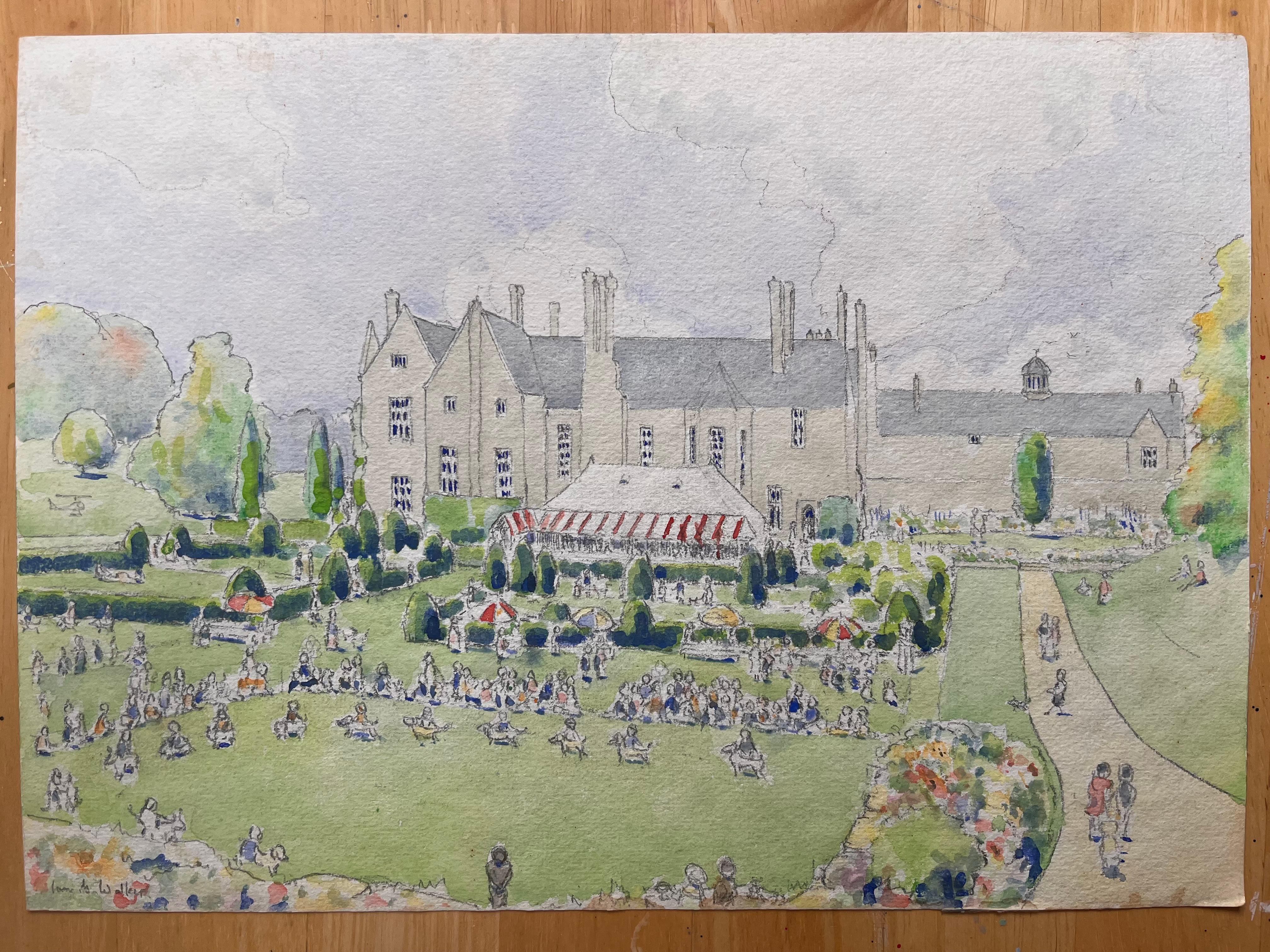 Acquerello britannico topografico finemente dettagliato di un'esposizione canina a Glynde Place - Painting di Ian G. Walker