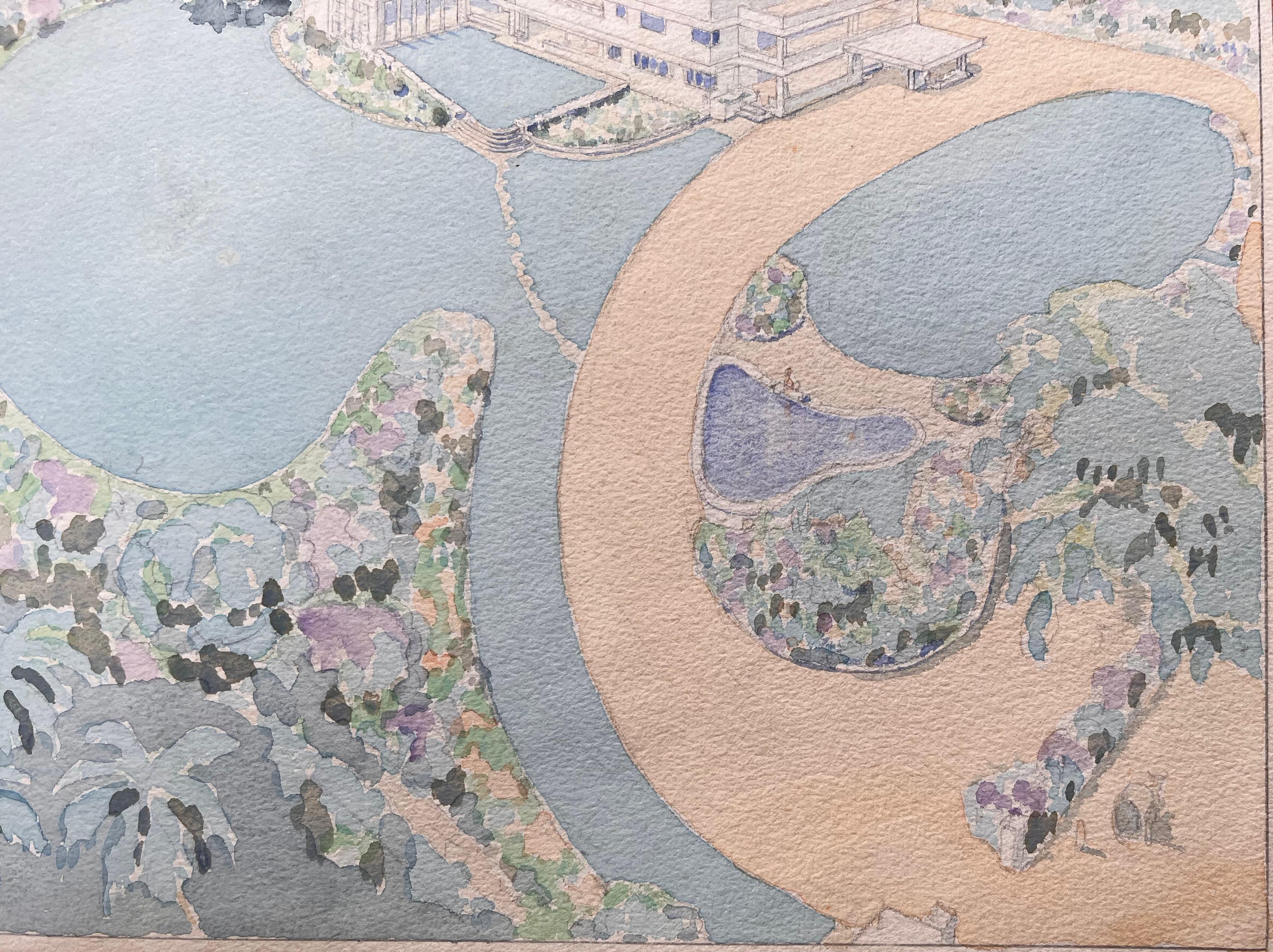 Fein detaillierte britische Aquarell-Topographie eines Gartens in Madras in Indien, Topographical (Impressionismus), Art, von Ian G. Walker