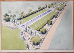 Finely Detailed British Watercolor Topographical of a Mogul Garden in Pakistan