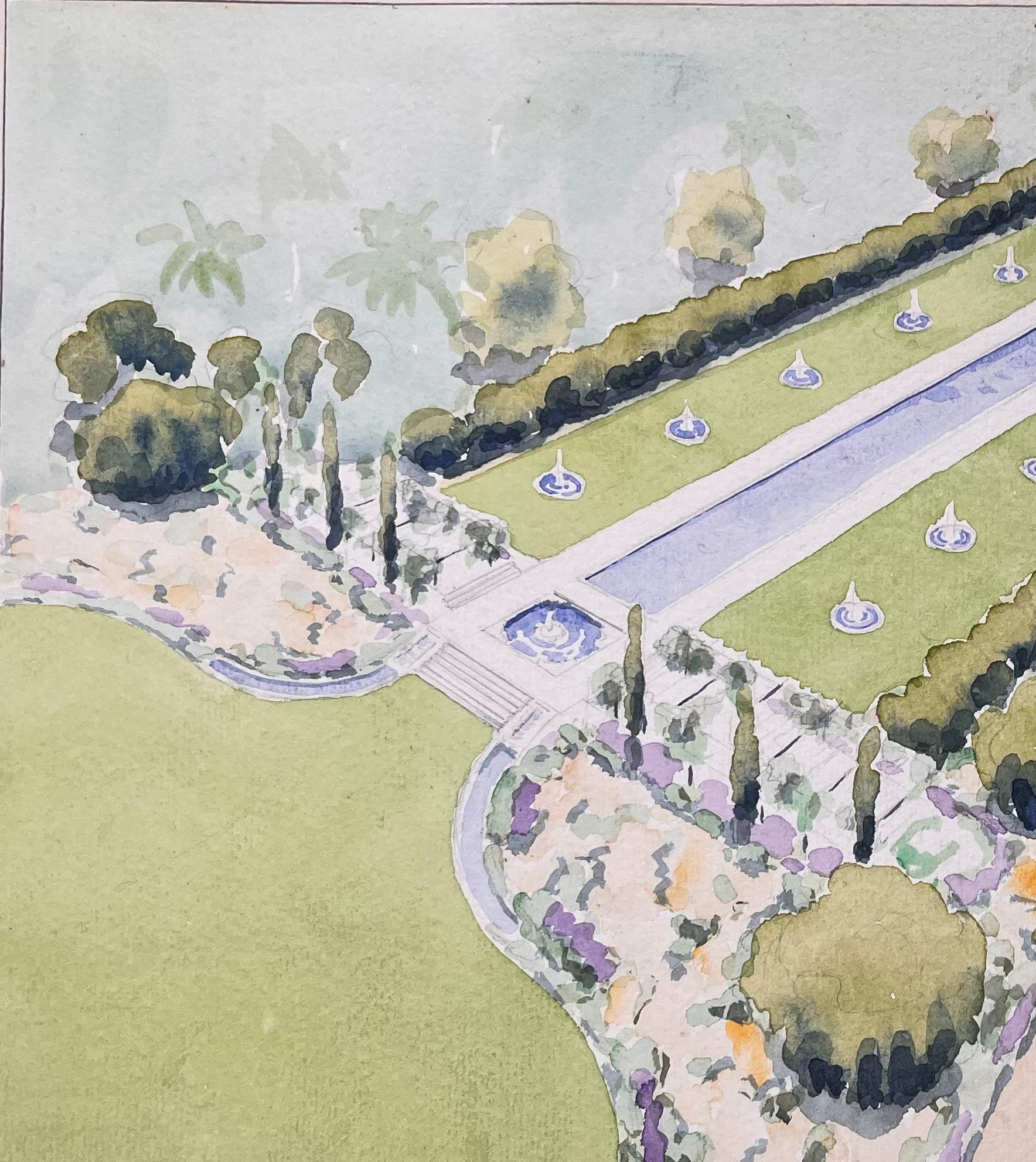 Finely Detailed British Watercolor Topographical of a Mogul Garden in Pakistan - Impressionist Art by Ian G. Walker