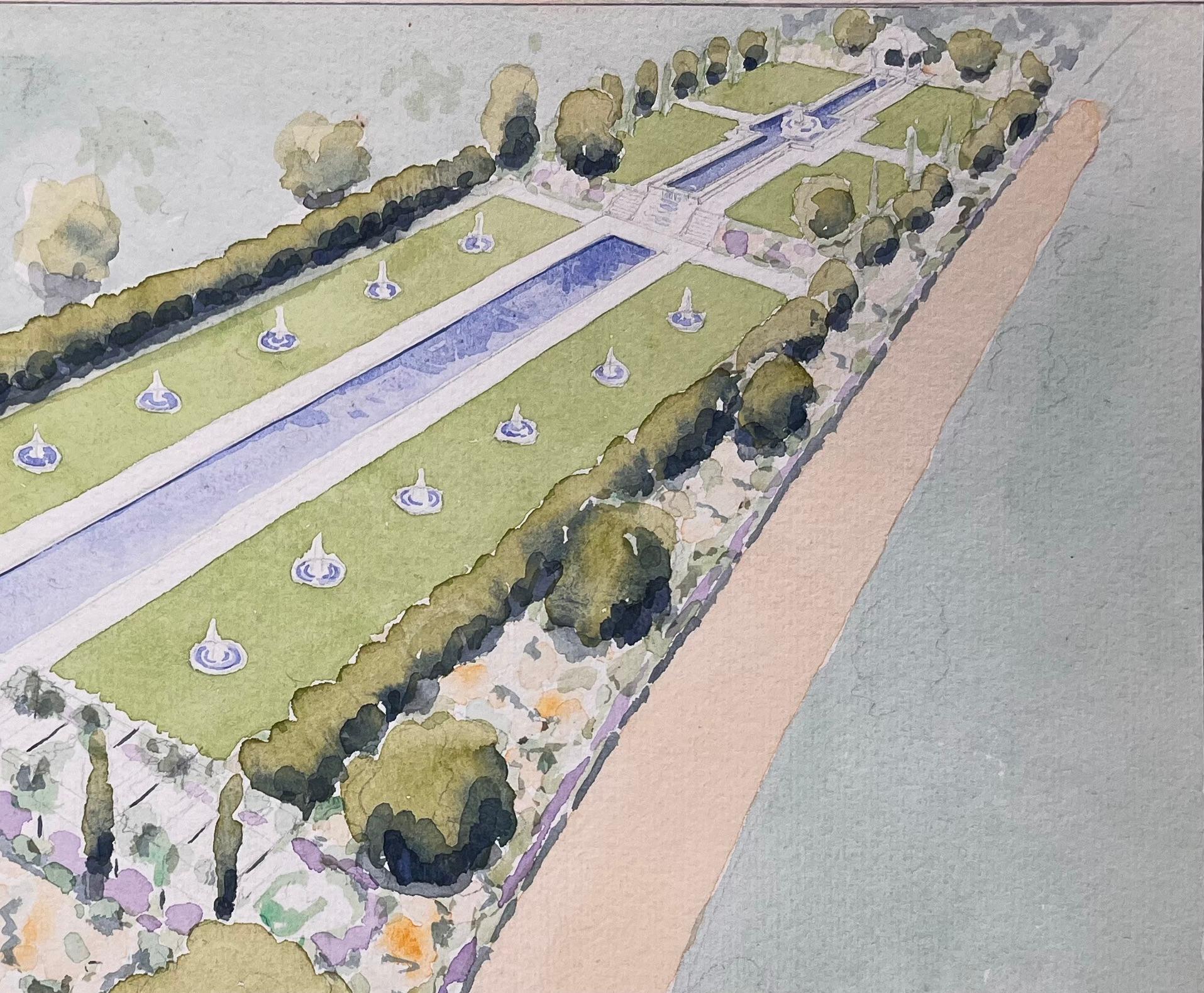 Finely Detailed British Watercolor Topographical of a Mogul Garden in Pakistan - Gray Landscape Art by Ian G. Walker