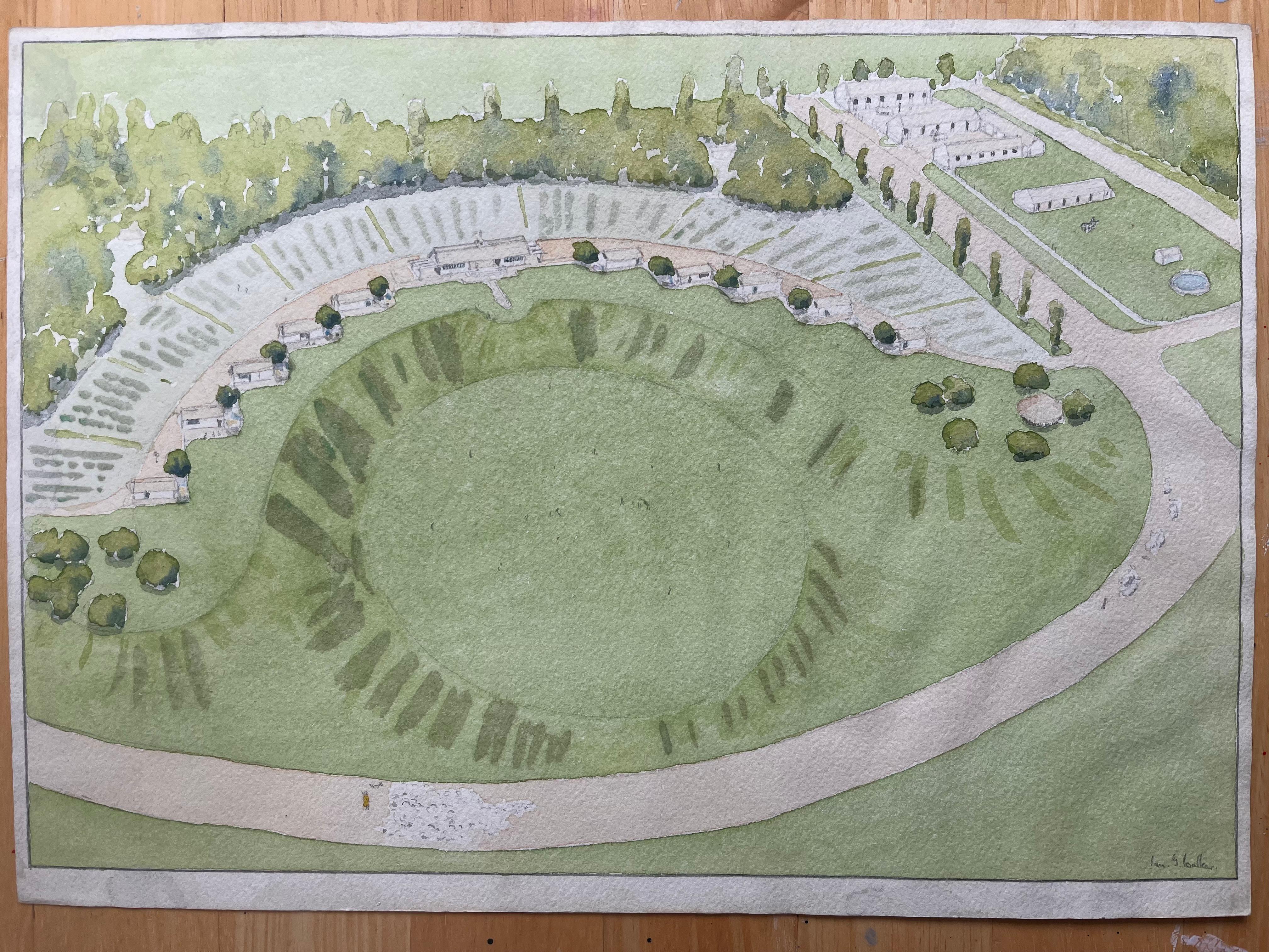 Fein detaillierte britische Aquarell-Topographie einer Schafsfarm auf dem Mount Kenya, Topographical – Art von Ian G. Walker