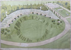 Aquarelle topographique britannique finement détaillée d'une ferme de moutons sur le mont Kenya