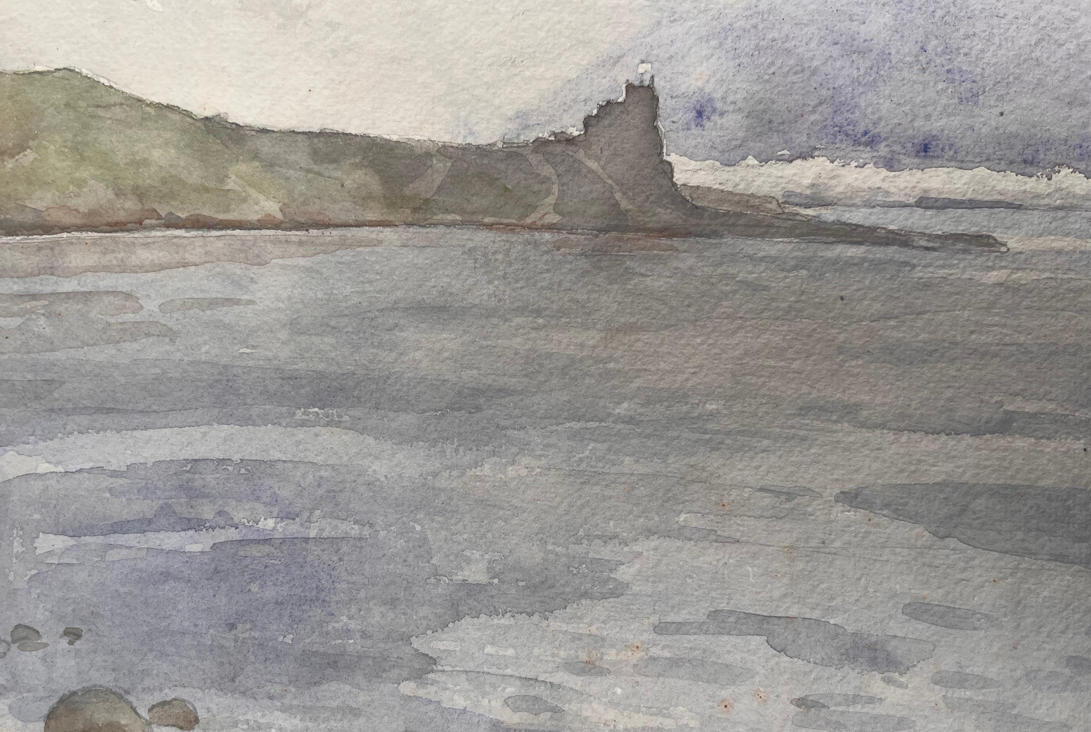 Acquerello topografico inglese finemente dettagliato del castello di Aros - Landscape Art Grigio di Ian G. Walker