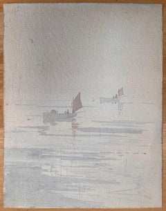 Finely Detailed British Watercolor Topographical of Boats on a Calm Sea