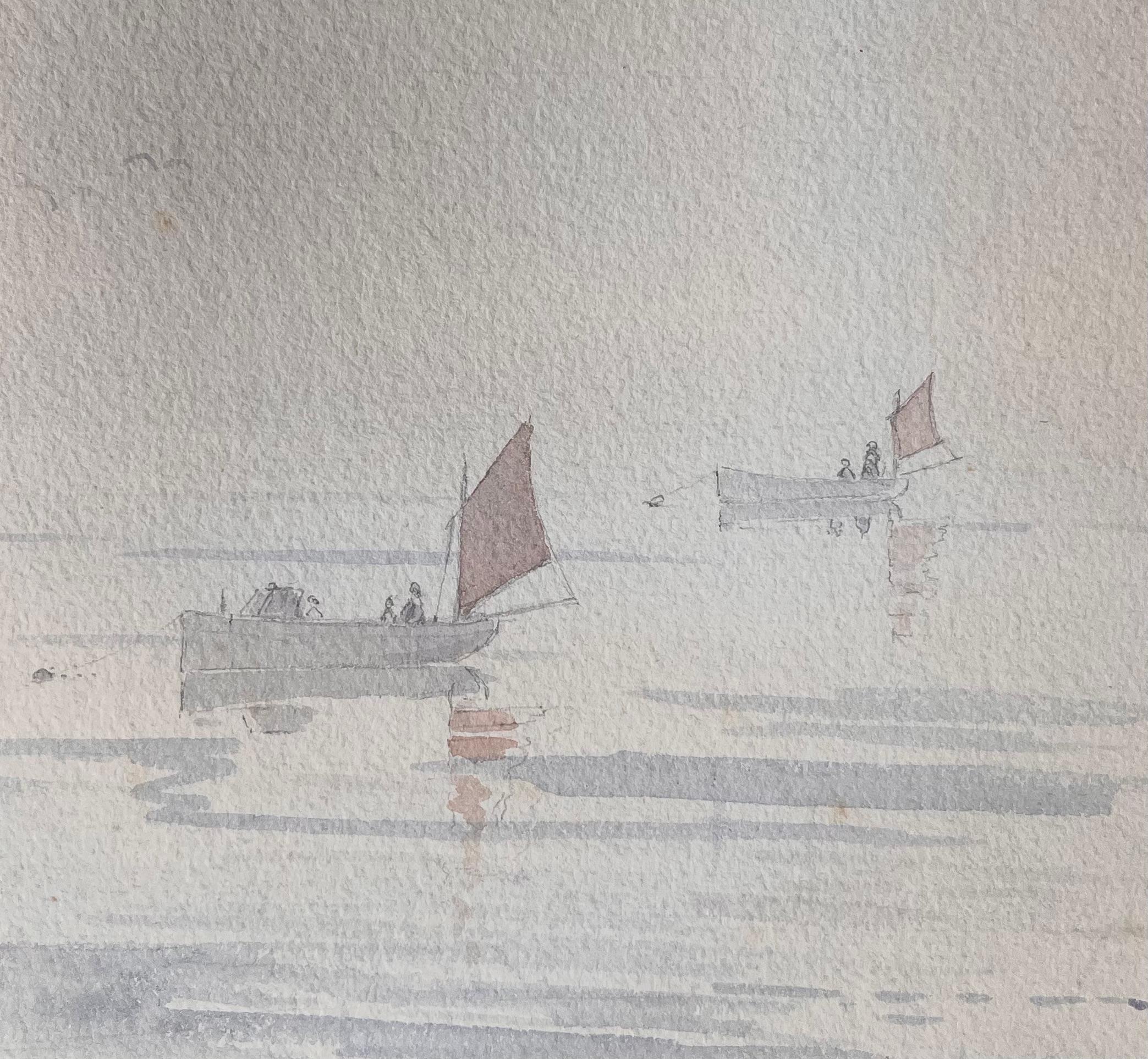 Fein detaillierte britische Aquarell-Topographie von Booten auf einem Kalksee, Topographical (Impressionismus), Painting, von Ian G. Walker