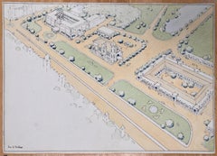 Finely Detailed British Watercolor Topographical of Civic Centre Madras