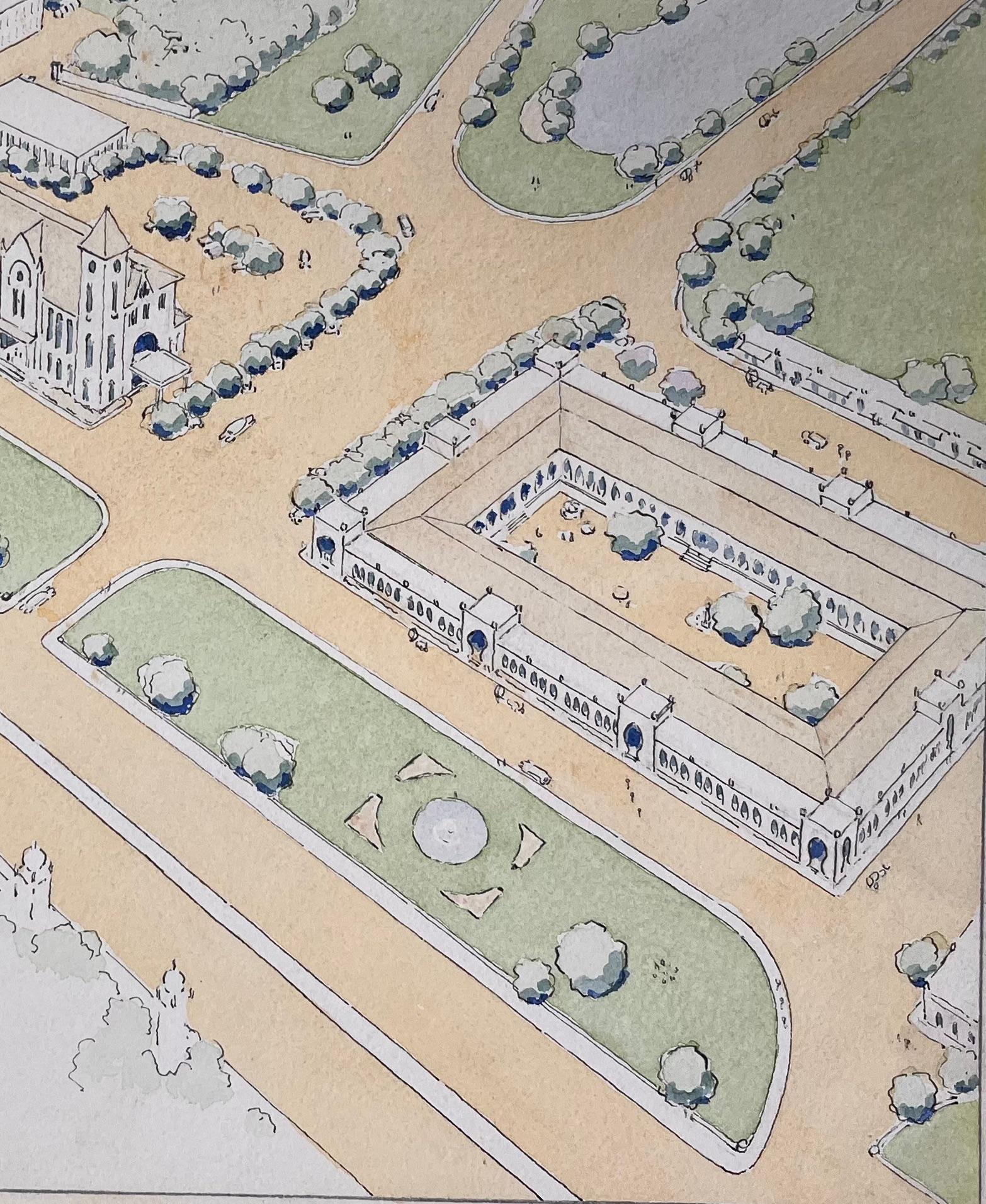 Fein detaillierte britische Aquarell-Topographie des bürgerlichen Zentrums Madras (Impressionismus), Painting, von Ian G. Walker