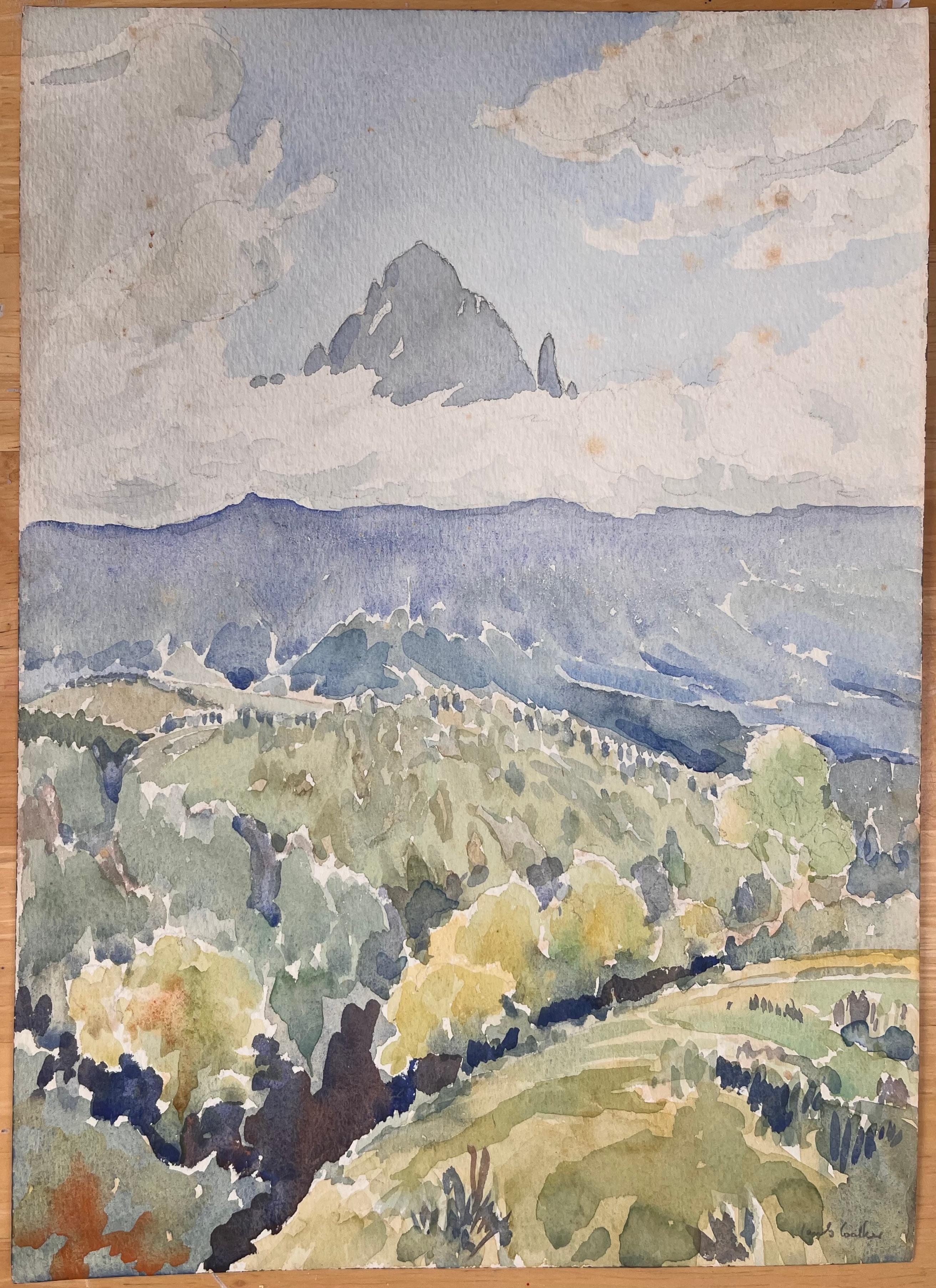Fein detaillierte britische Aquarell-Topographie des Mount Kenya in Ostafrika – Art von Ian G. Walker