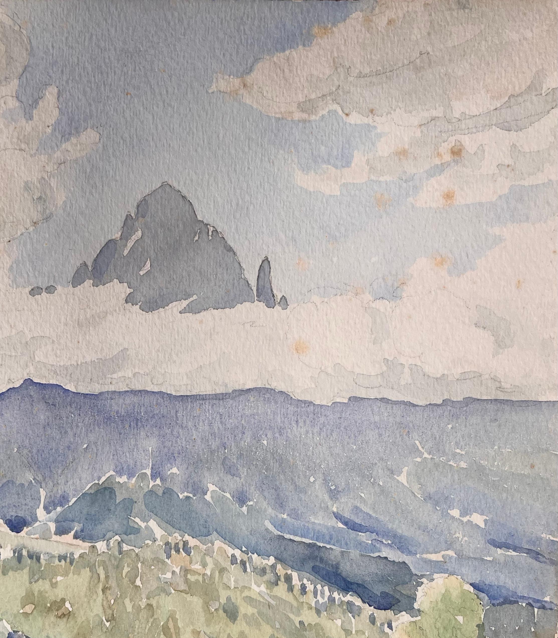 Fein detaillierte britische Aquarell-Topographie des Mount Kenya in Ostafrika (Grau), Landscape Art, von Ian G. Walker