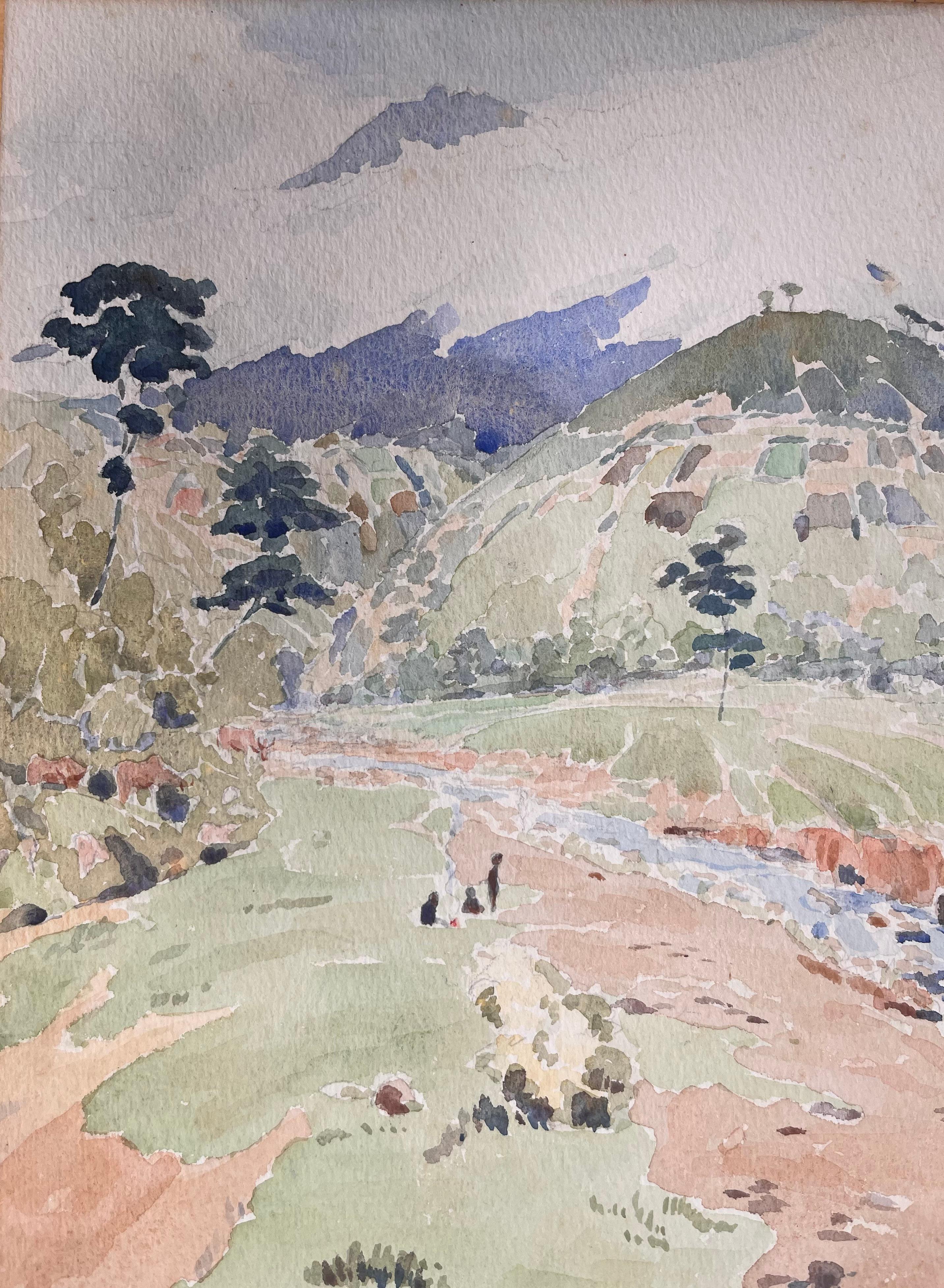 Acuarela británica finamente detallada Topográfica del Monte Kenia en Kenia - Landscape Painting Gris de Ian G. Walker