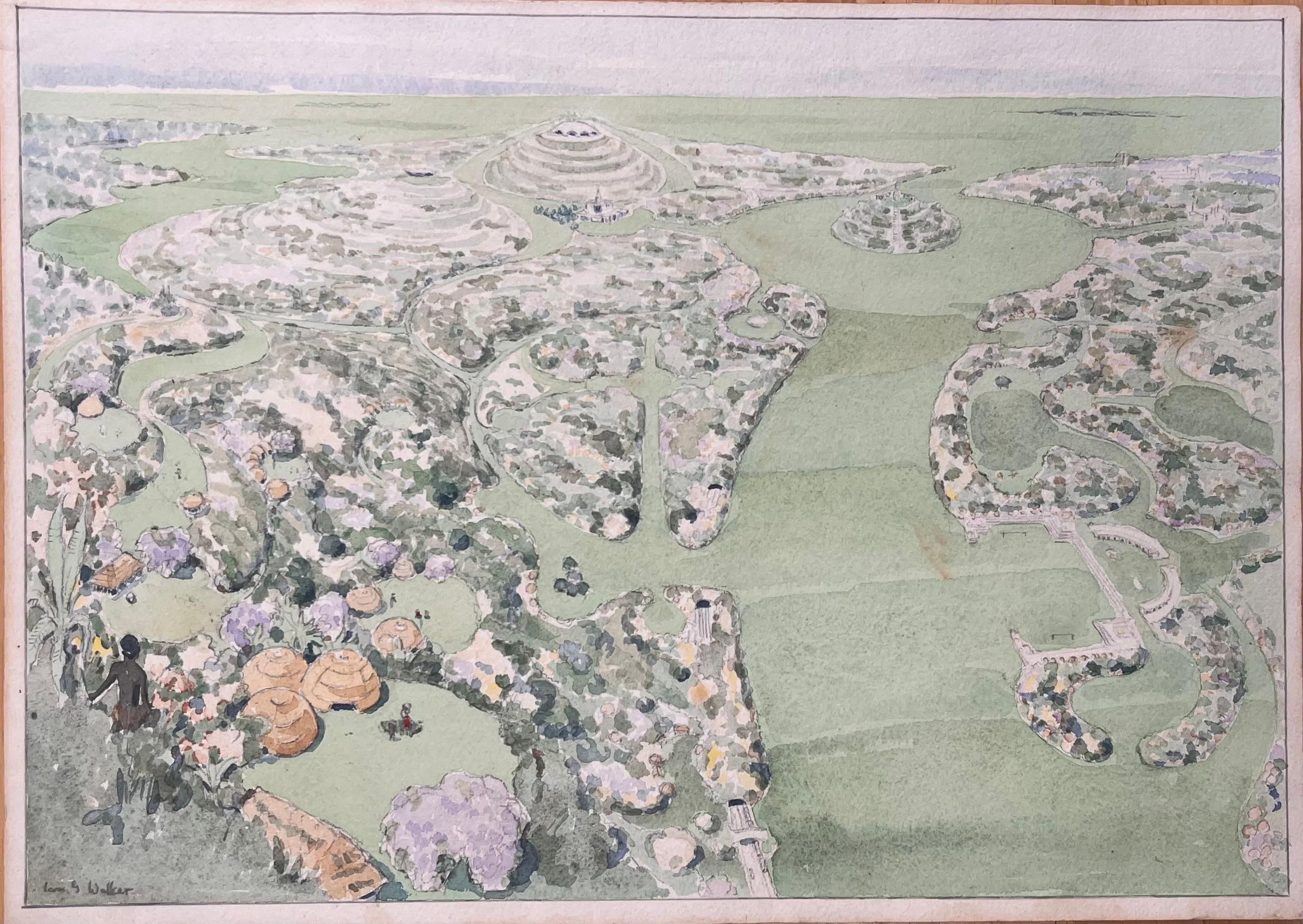 Fein detaillierte britische Aquarelltopographie der geplanten Zulu's Community