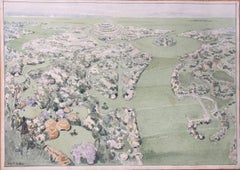 Aquarelle britannique topographique finement détaillée d'une communauté zulu proposée
