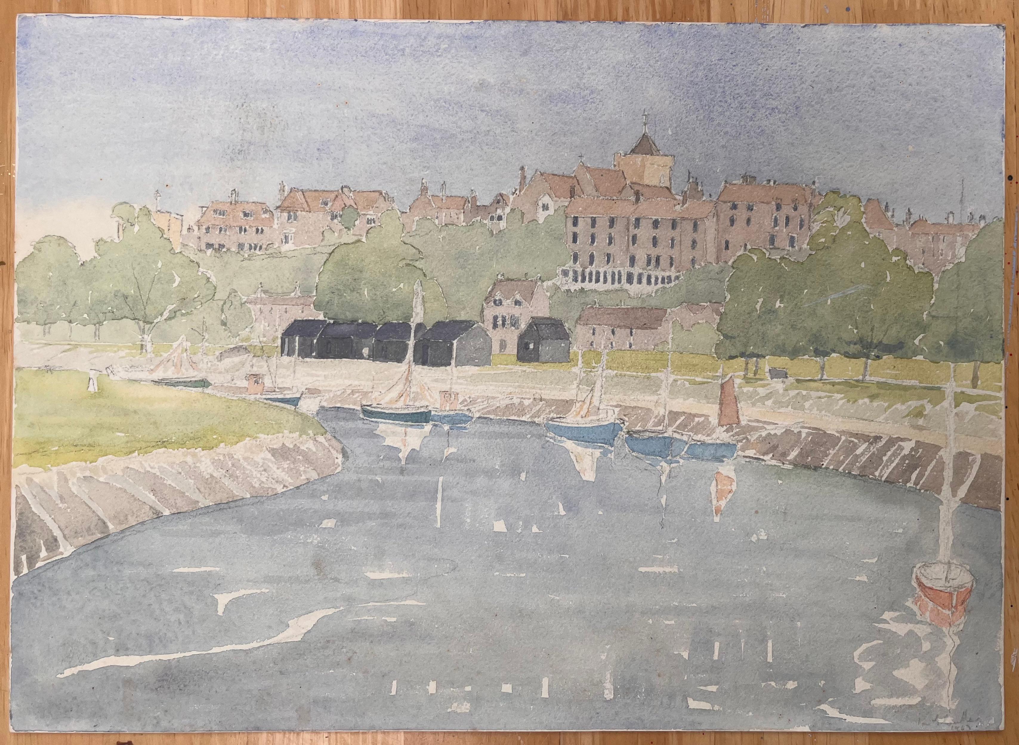 Aquarelle topographique britannique finement détaillée de Rye, Sussex - Art de Ian G. Walker