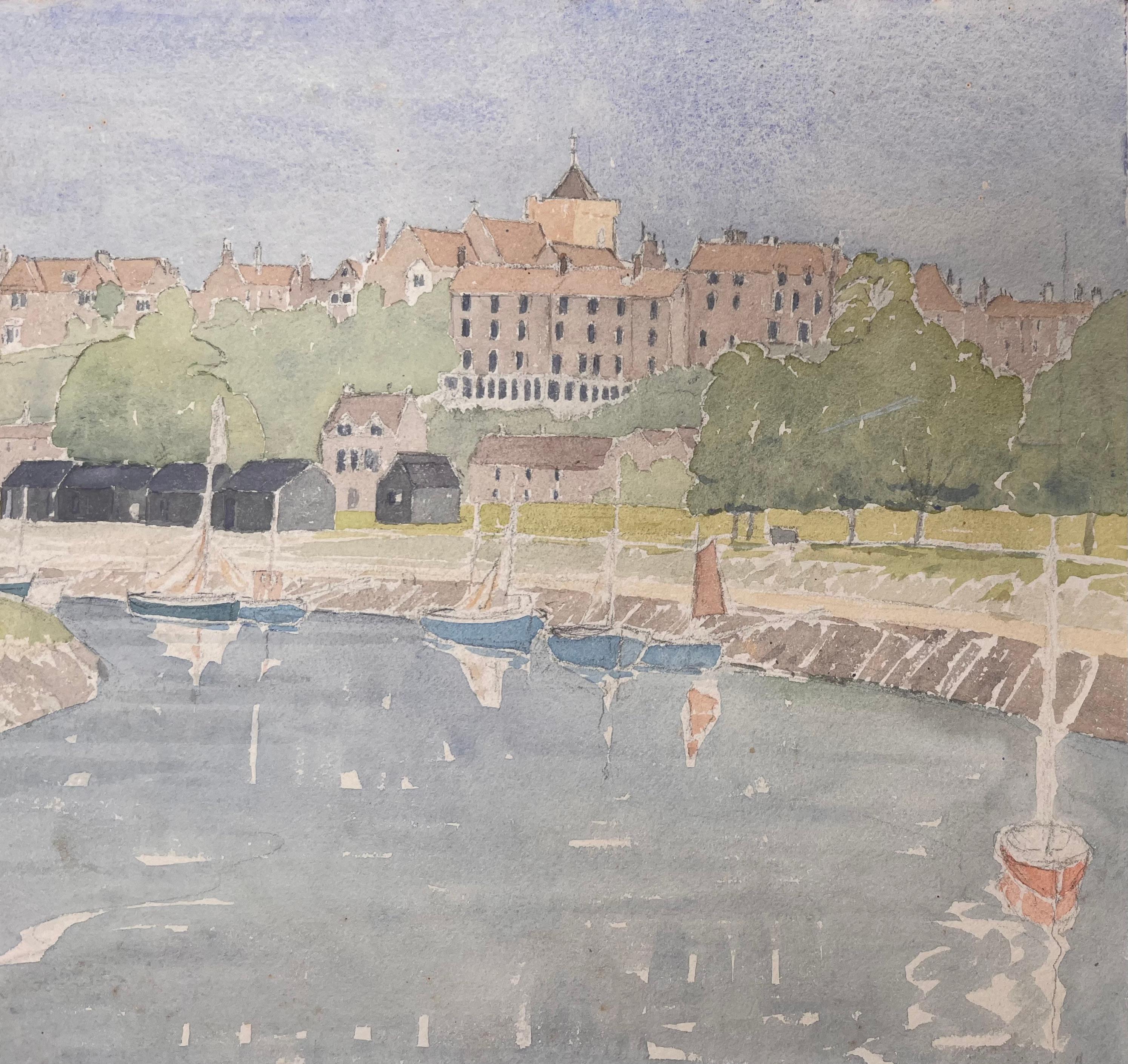 Aquarelle topographique britannique finement détaillée de Rye, Sussex - Impressionnisme Art par Ian G. Walker