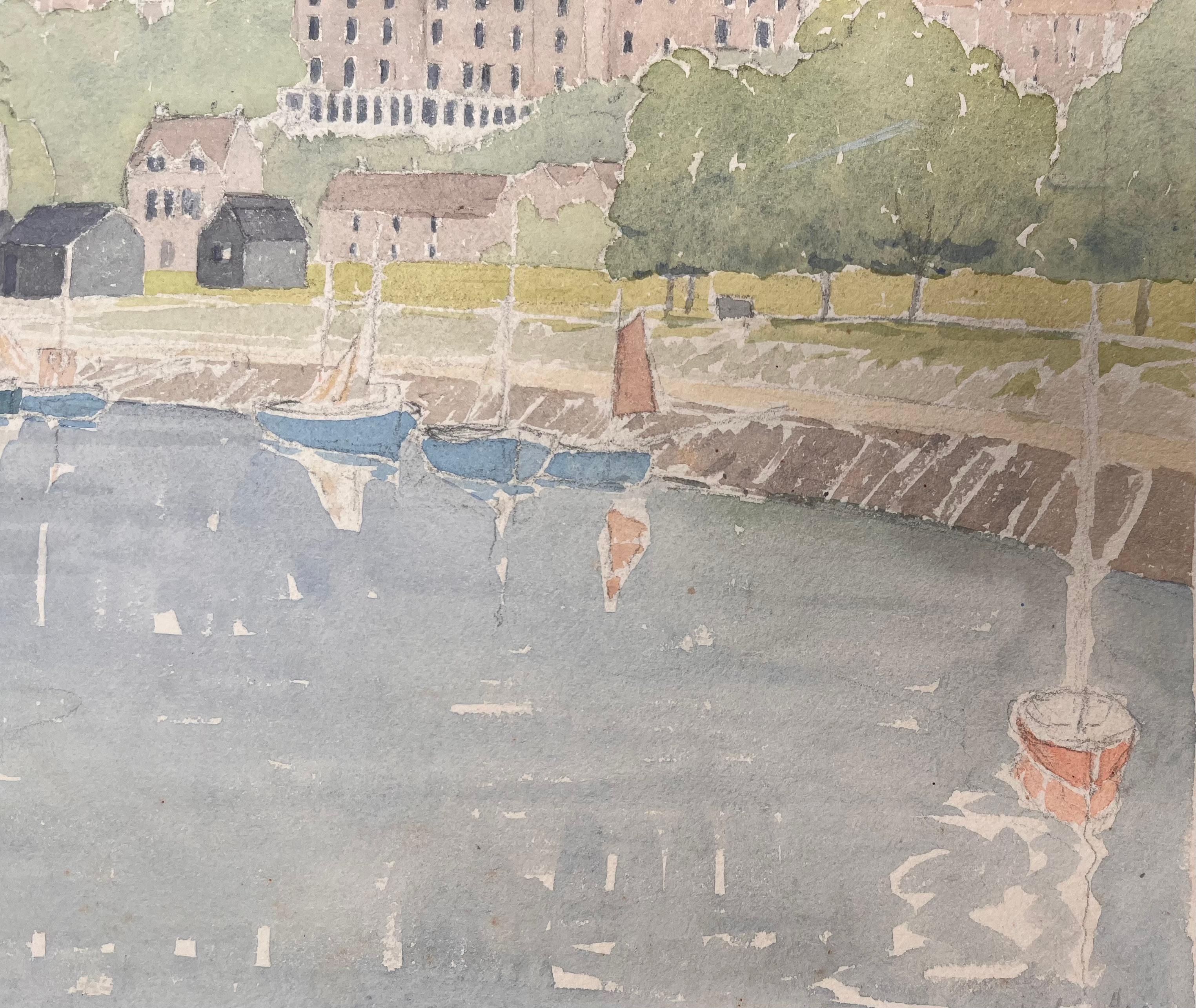 Aquarelle topographique britannique finement détaillée de Rye, Sussex - Gris Landscape Art par Ian G. Walker