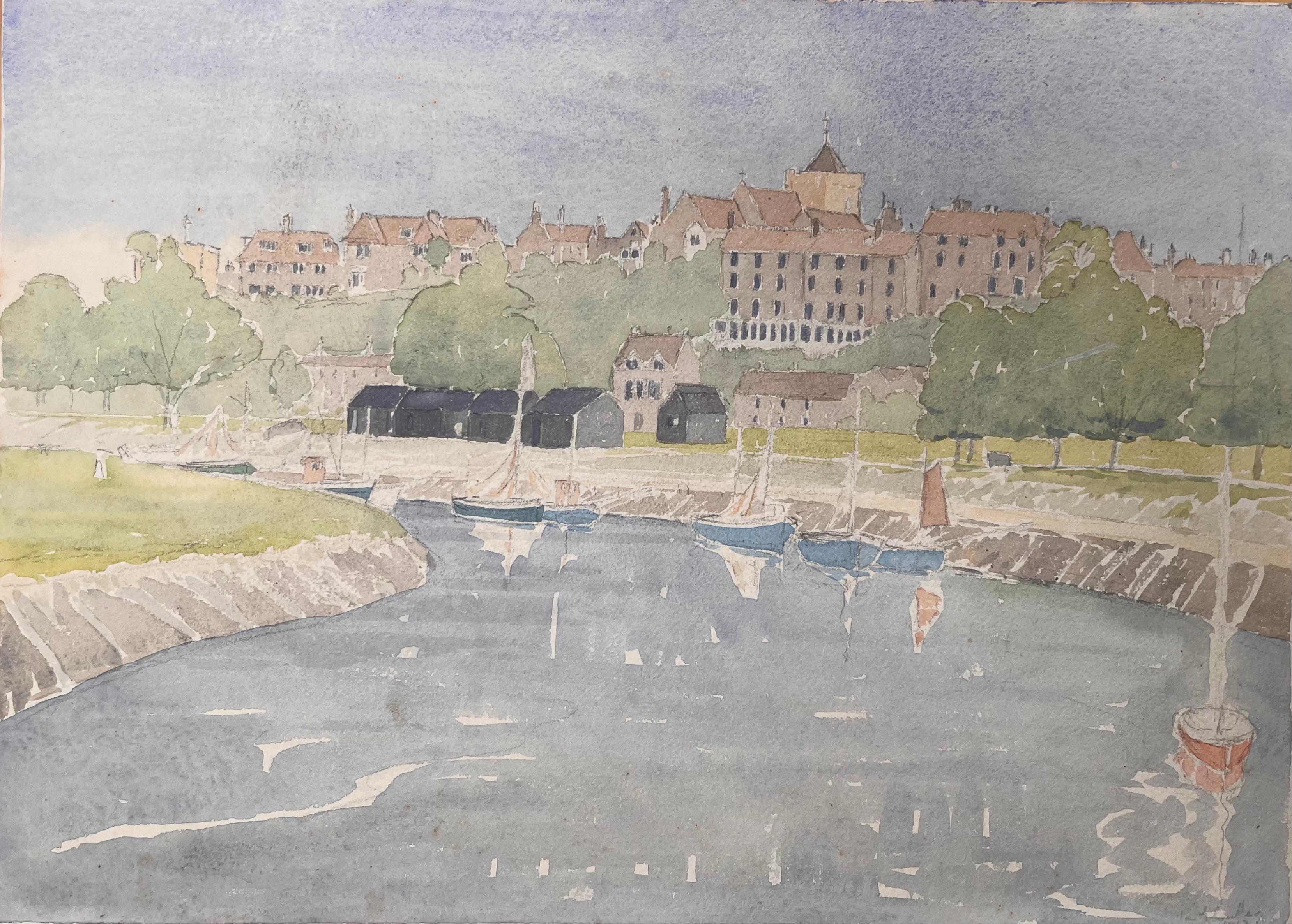 Landscape Art Ian G. Walker - Aquarelle topographique britannique finement détaillée de Rye, Sussex