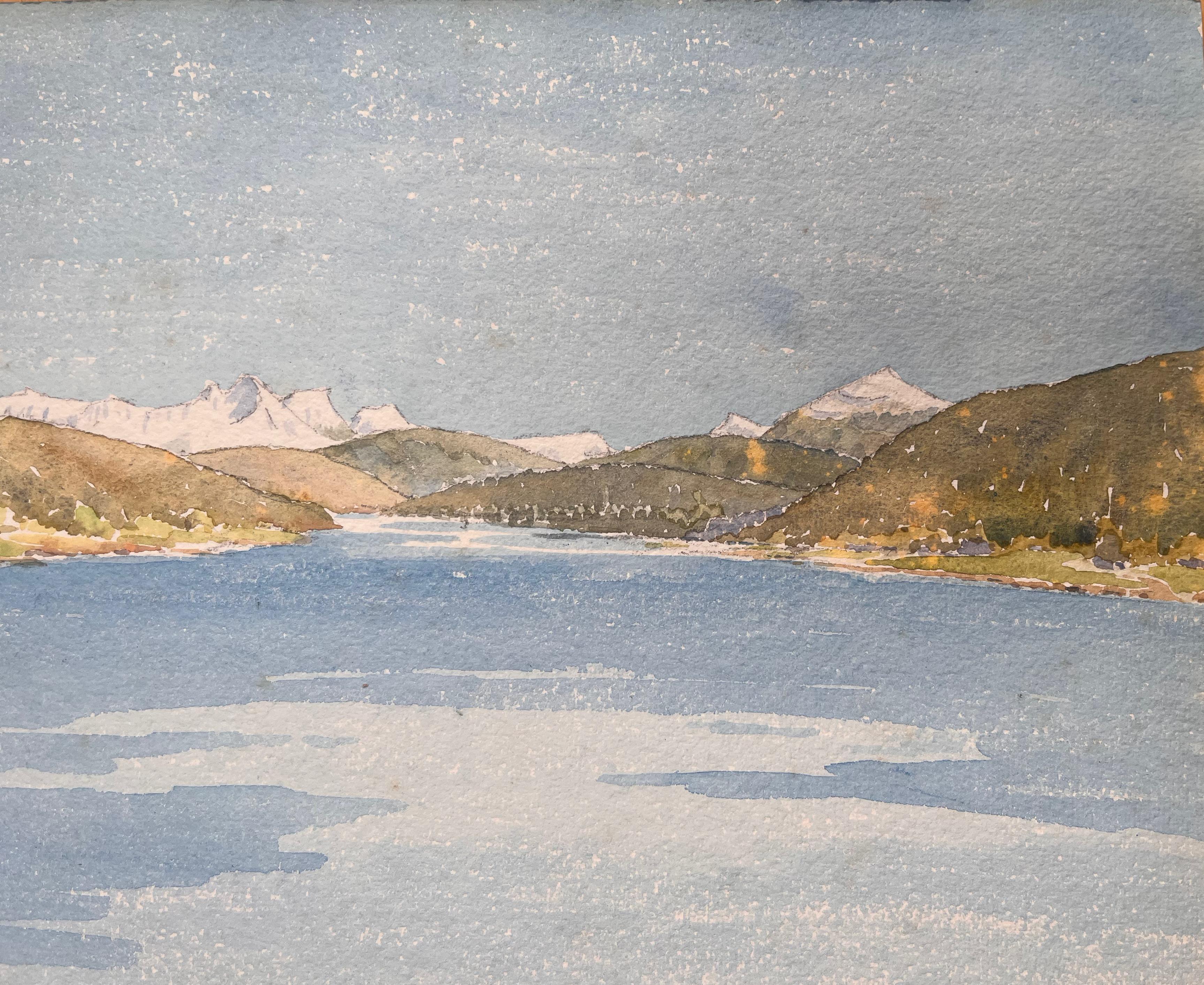 Acquerello topografico inglese finemente dettagliato del ghiacciaio Svartisen in Norvegia - Art Impressionismo di Ian G. Walker