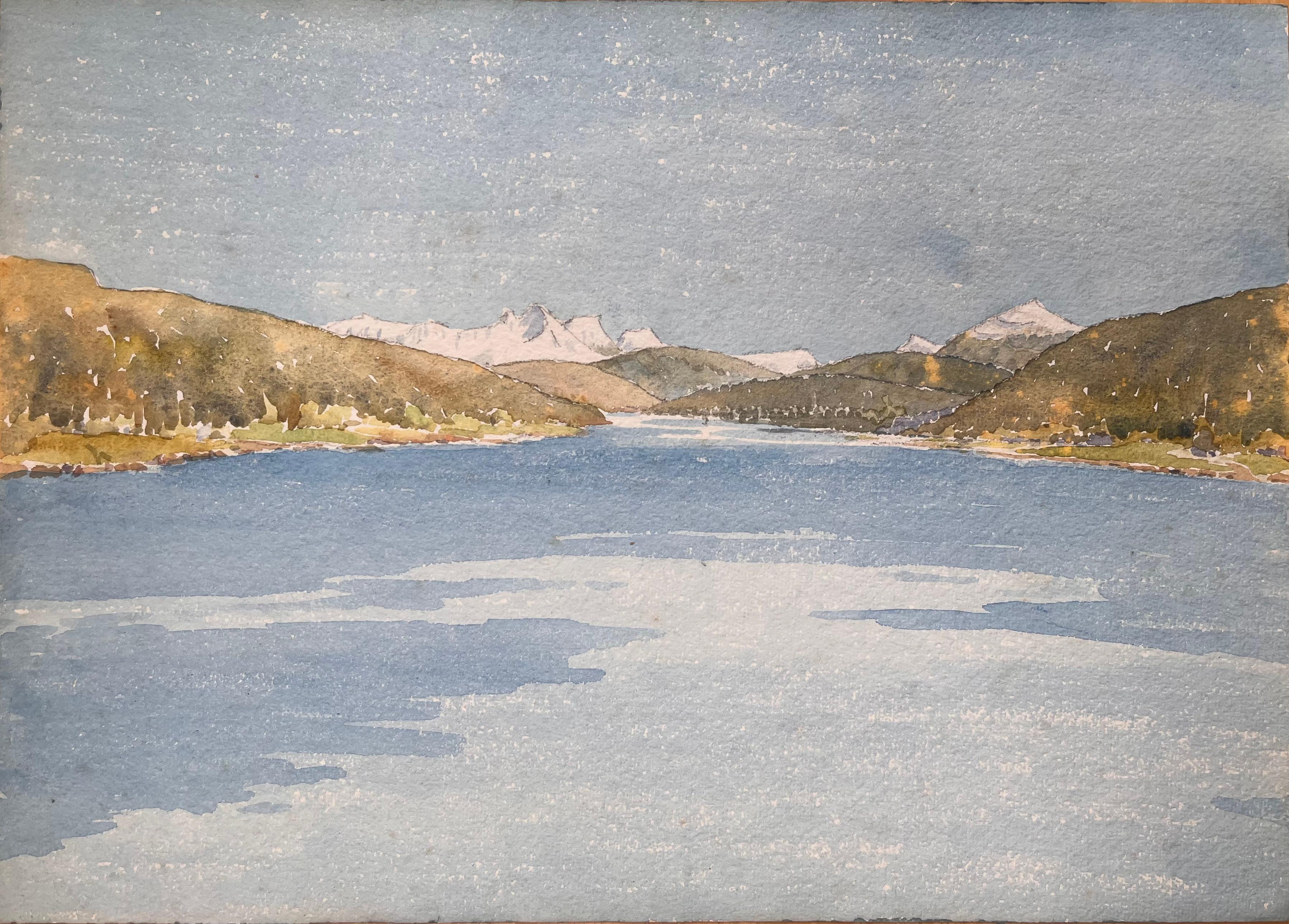 Landscape Art di Ian G. Walker - Acquerello topografico inglese finemente dettagliato del ghiacciaio Svartisen in Norvegia