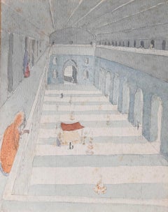 Aquarelle topographique britannique finement détaillée du grand Imambara