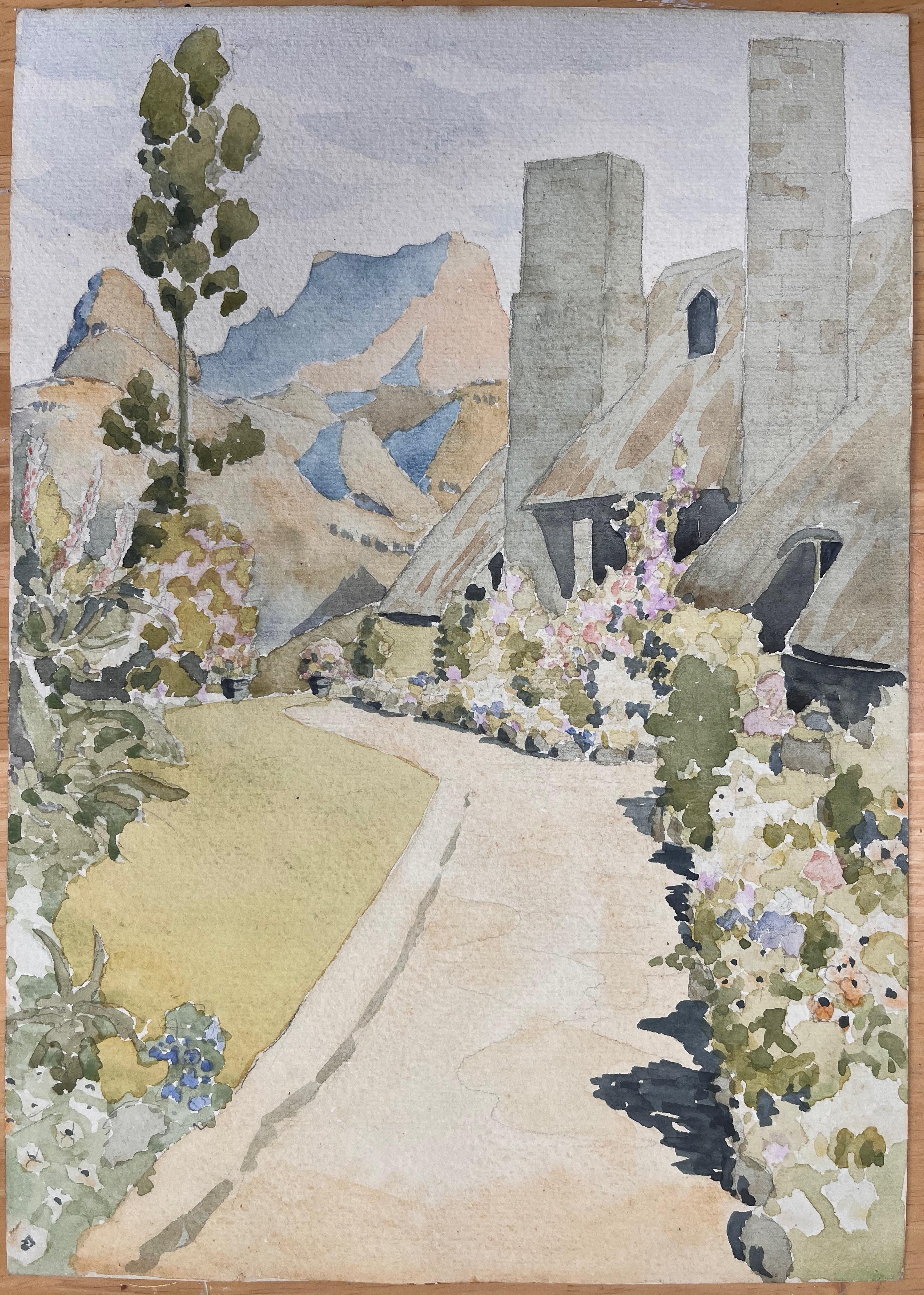 Finely Detailed British Watercolor Topographical of The Hotel in Hakaial Park - Painting by Ian G. Walker