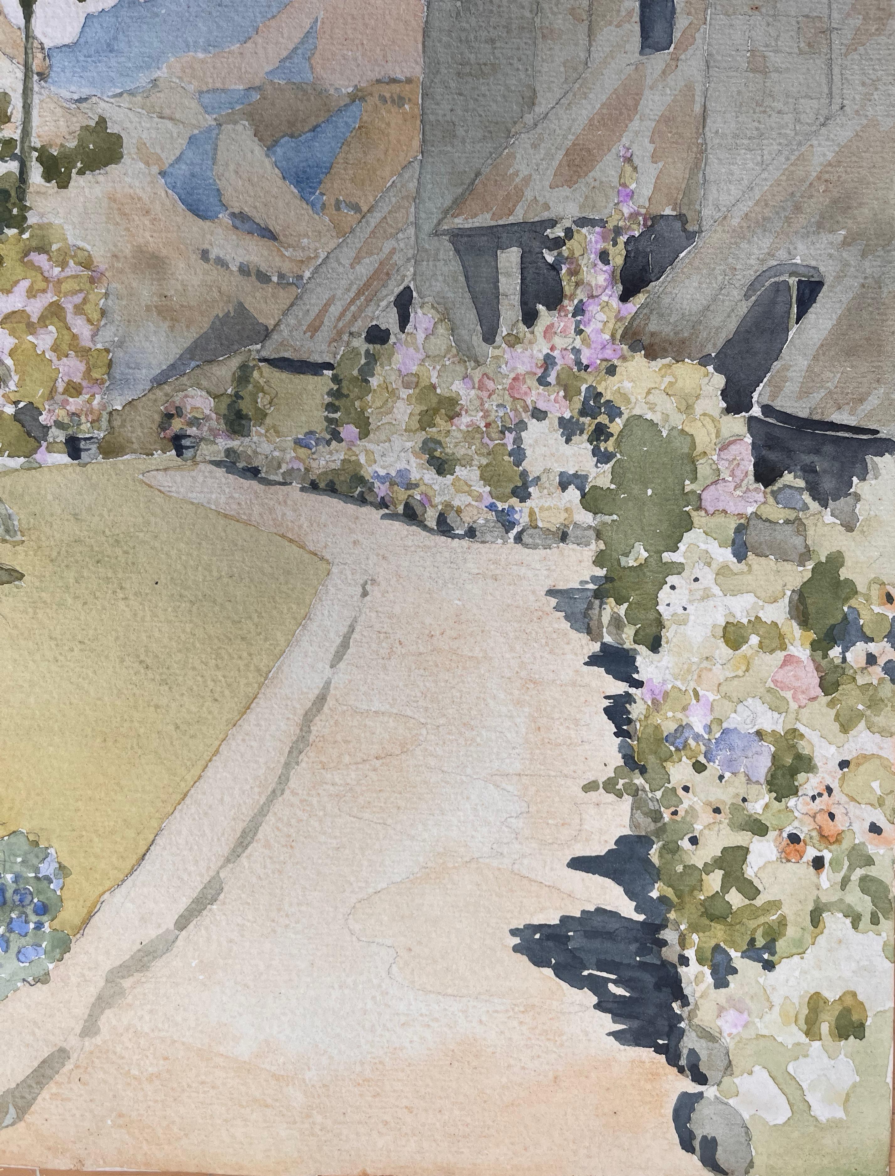 Finely Detailed British Watercolor Topographical of The Hotel in Hakaial Park - Impressionist Painting by Ian G. Walker