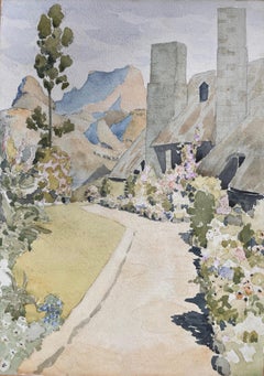Fein detaillierte britische Aquarell-Topographie des Hotels im Hakaial Park
