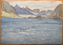 Fein detaillierte britische Aquarell-Topographie des Svartisen-Gletschers
