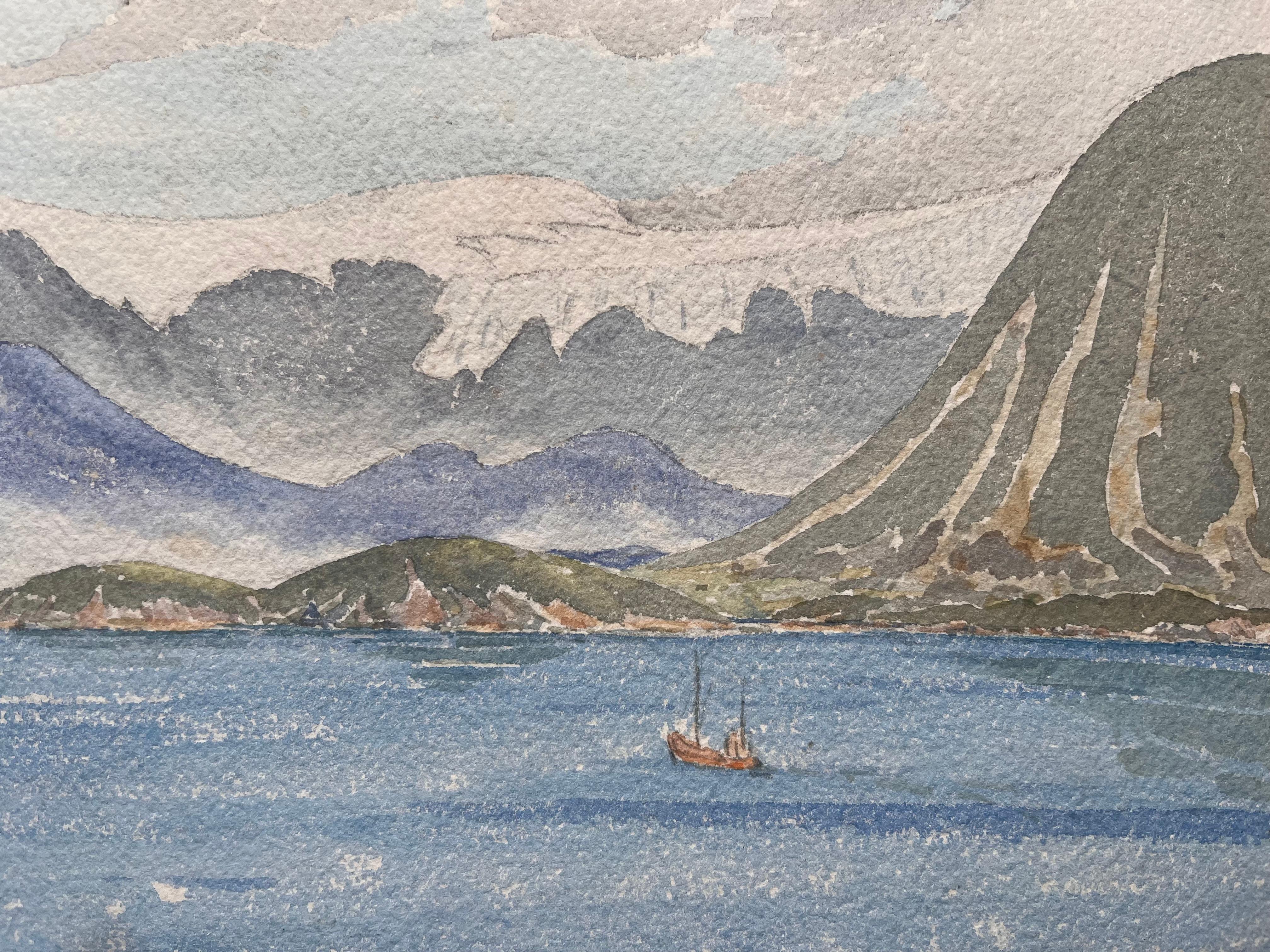 Topografía en acuarela británica finamente detallada del glaciar Svartisen - Painting Impresionista de Ian G. Walker