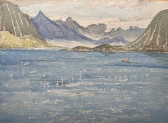 Fein detaillierte britische Aquarell-Topographie des Svartisen-Gletschers