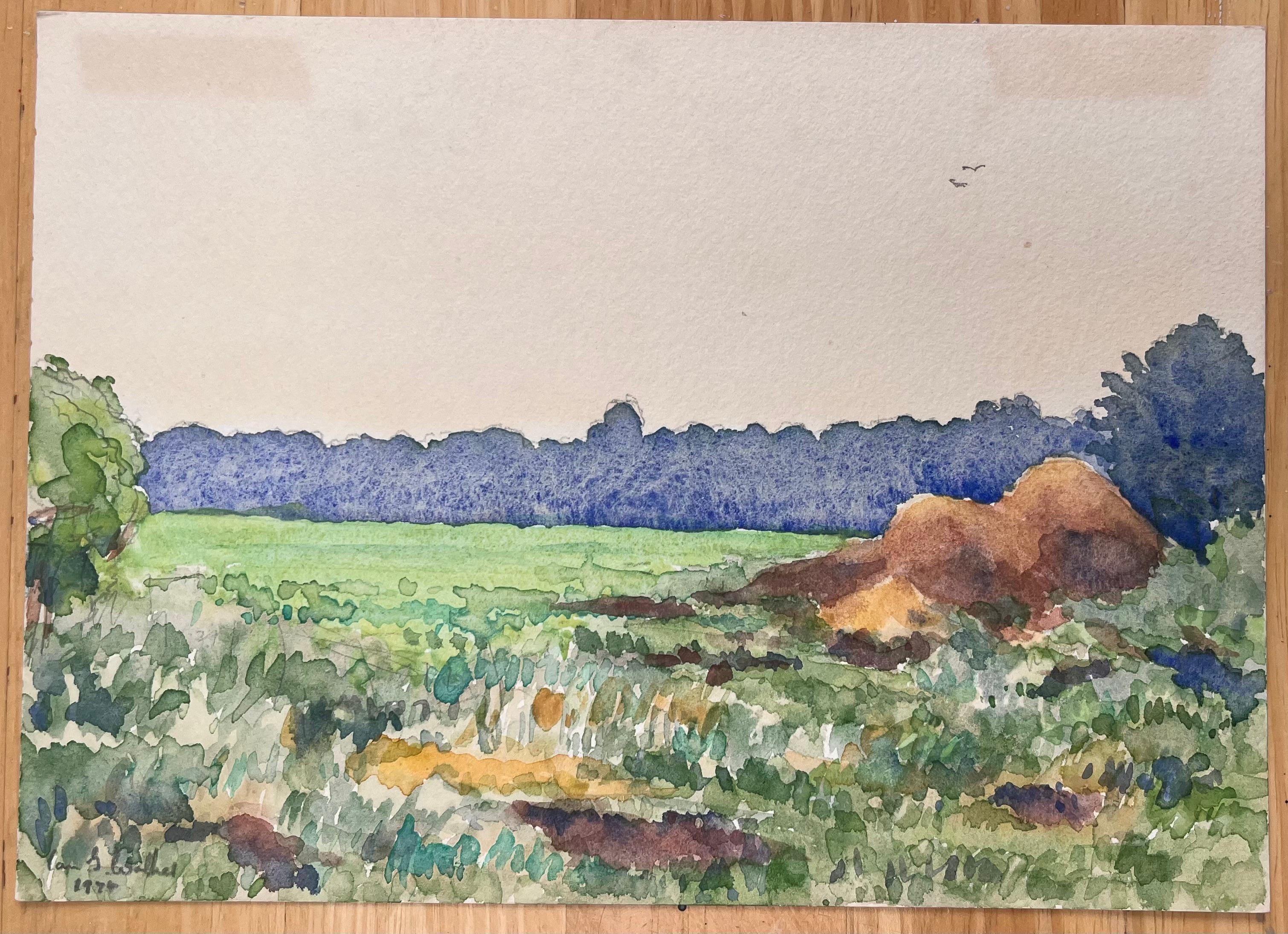 Finely Detailed British Watercolor Topographical the Top of Dunsmore Lane - Painting by Ian G. Walker