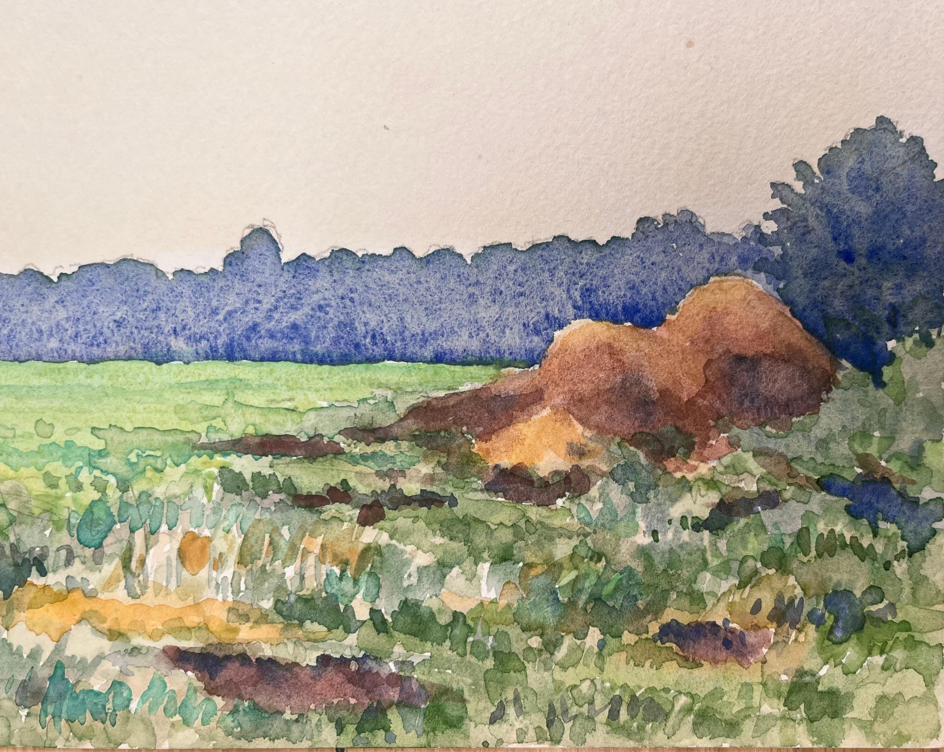 Finely Detailed British Watercolor Topographical the Top of Dunsmore Lane - Impressionist Painting by Ian G. Walker