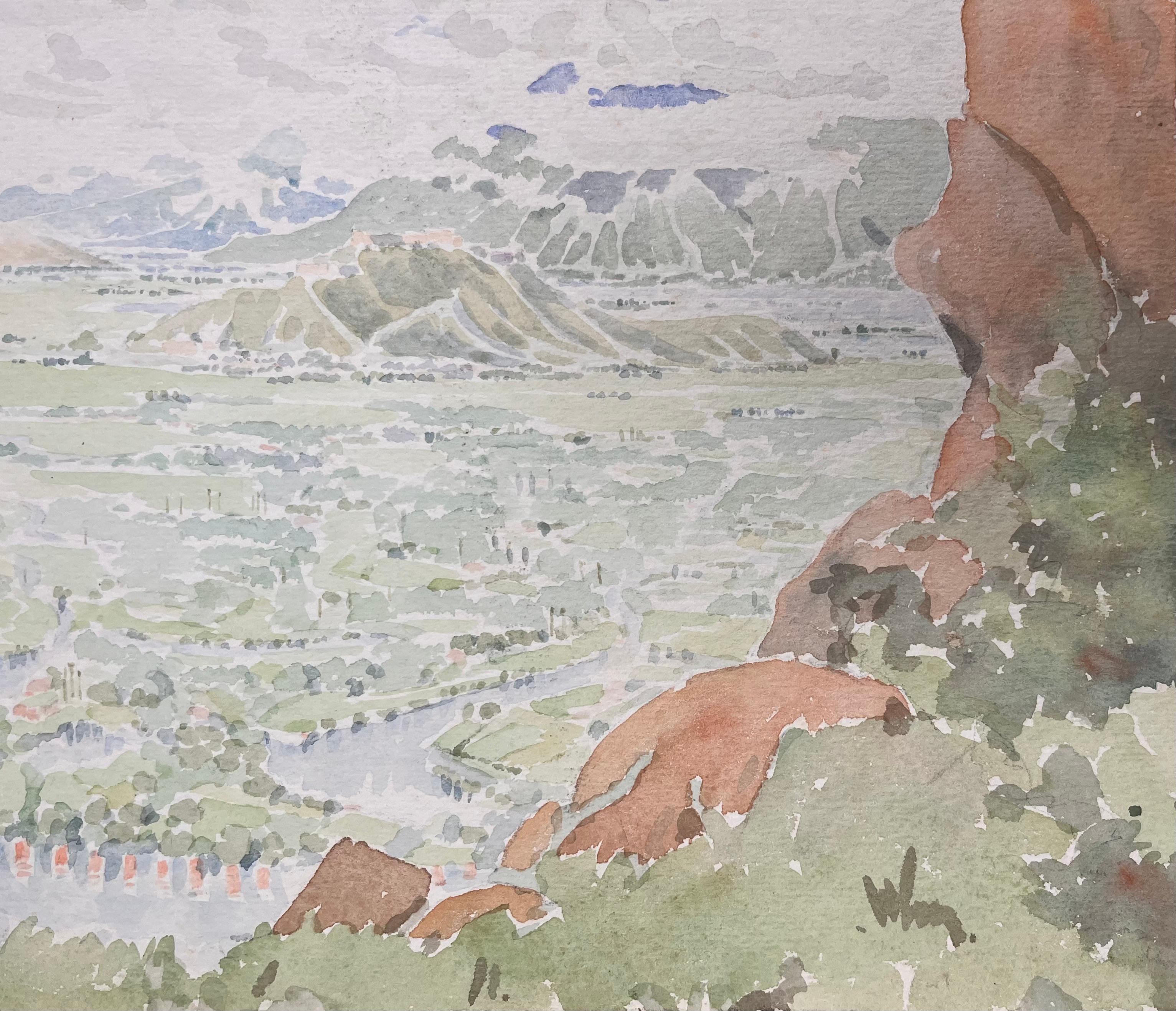 Veduta topografica acquerellata britannica finemente dettagliata dal tempio di Shankaracharya - Art Impressionismo di Ian G. Walker