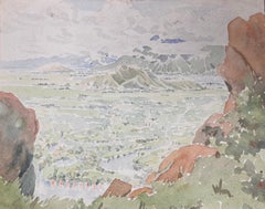Fein detaillierte britische Aquarell-Topografische Ansicht des Shankaracharya- Tempels aus Shankaracharya