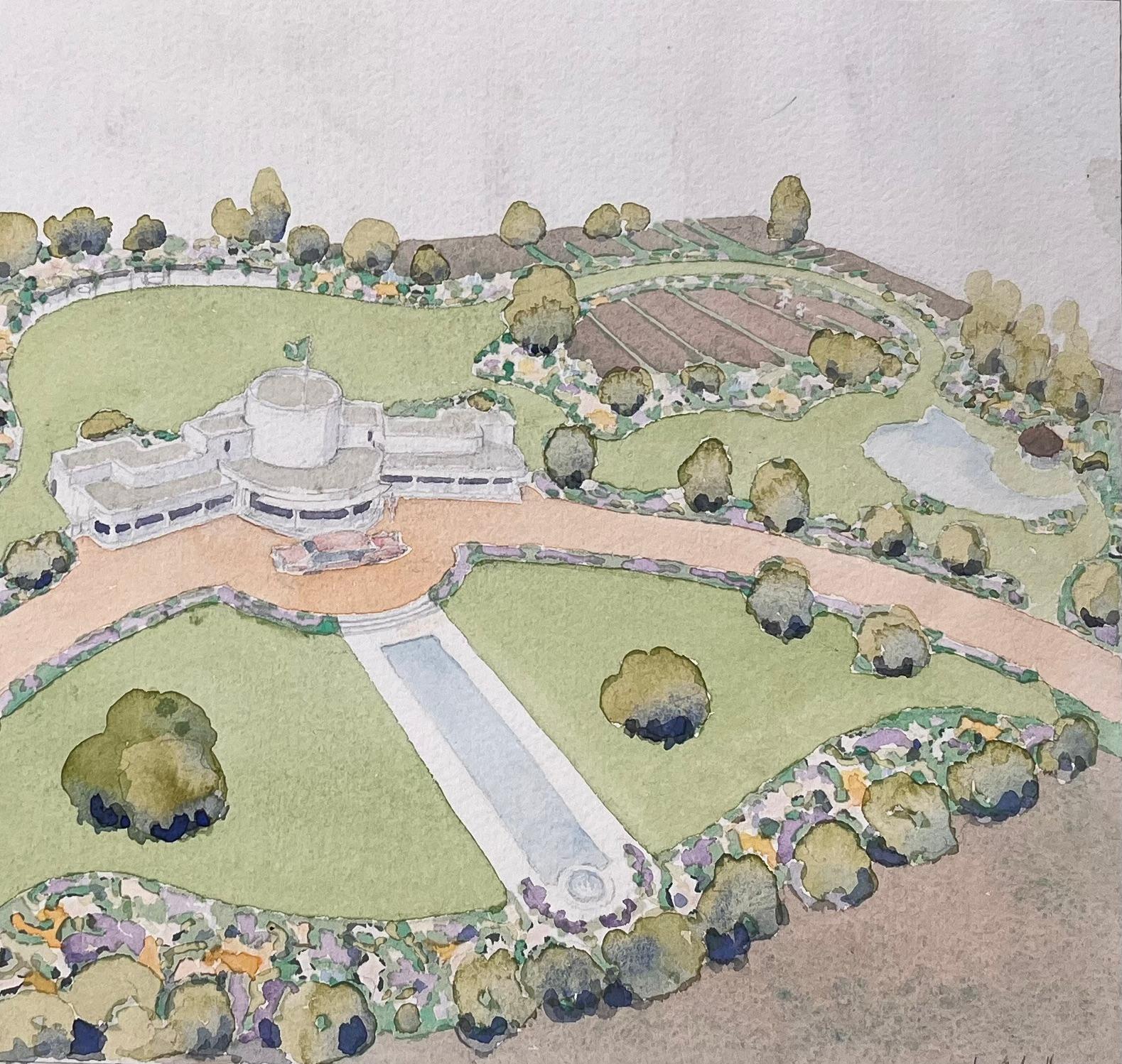 Fein detaillierte Aquarelltopografie des Designs für den Gouverneur von Pakistan (Impressionismus), Art, von Ian G. Walker