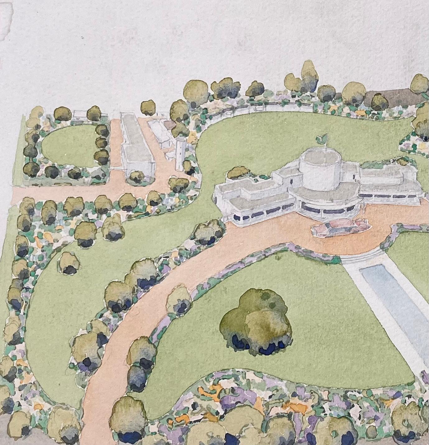 Fein detaillierte Aquarelltopografie des Designs für den Gouverneur von Pakistan (Grau), Landscape Art, von Ian G. Walker