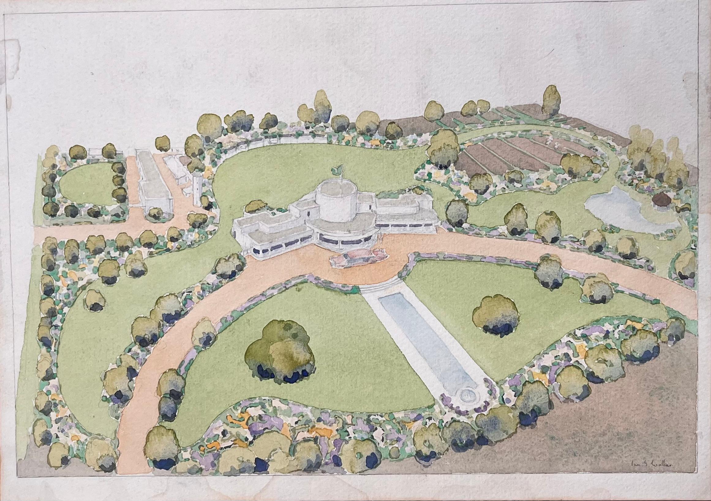 Fein detaillierte Aquarelltopografie des Designs für den Gouverneur von Pakistan