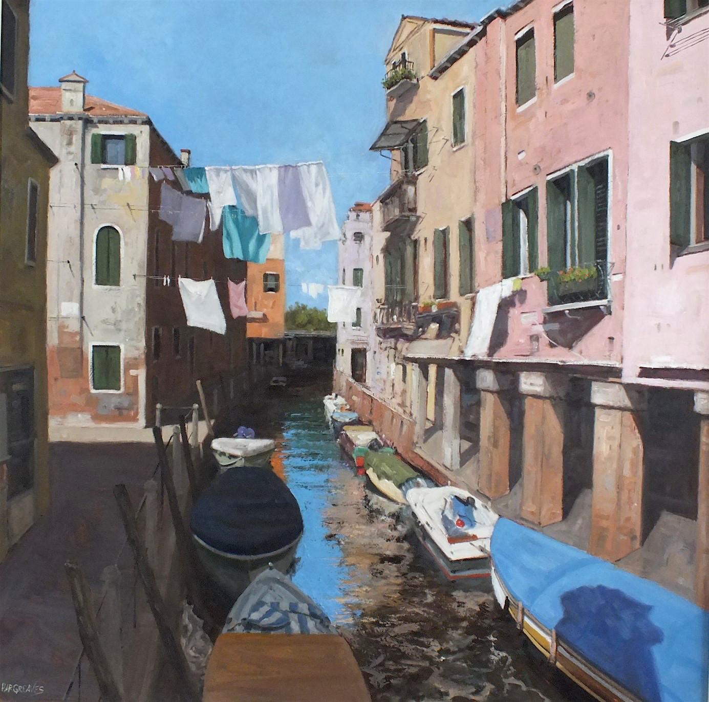 Ian Hargreaves Landscape Painting - Away from tourists Original Venice landscape painting Contemporary Art 