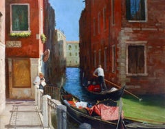 Gondoliers - canal waterscape landscape modern venice impressionism oil painting