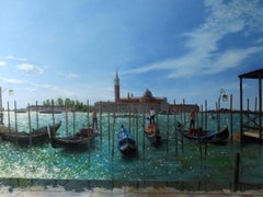 Gondoliers-original impressionism venice cityscape oil painting-contemporary art