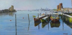 Looking Towards Chelsea Harbour - oil painting modern impressionism seascape art