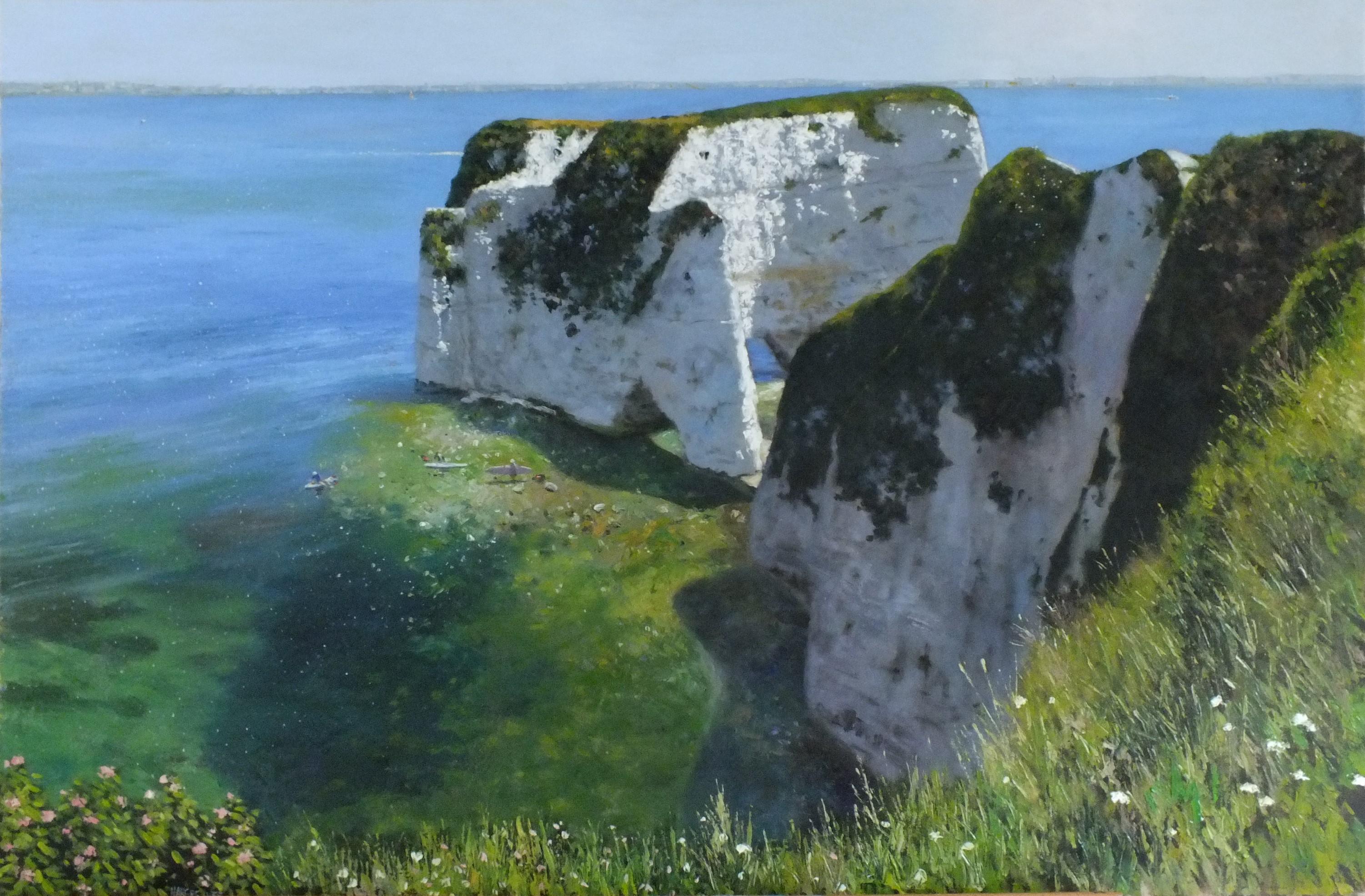 Ian Hargreaves - Old Harry Rocks 3 -original impressionism seascape oil ...