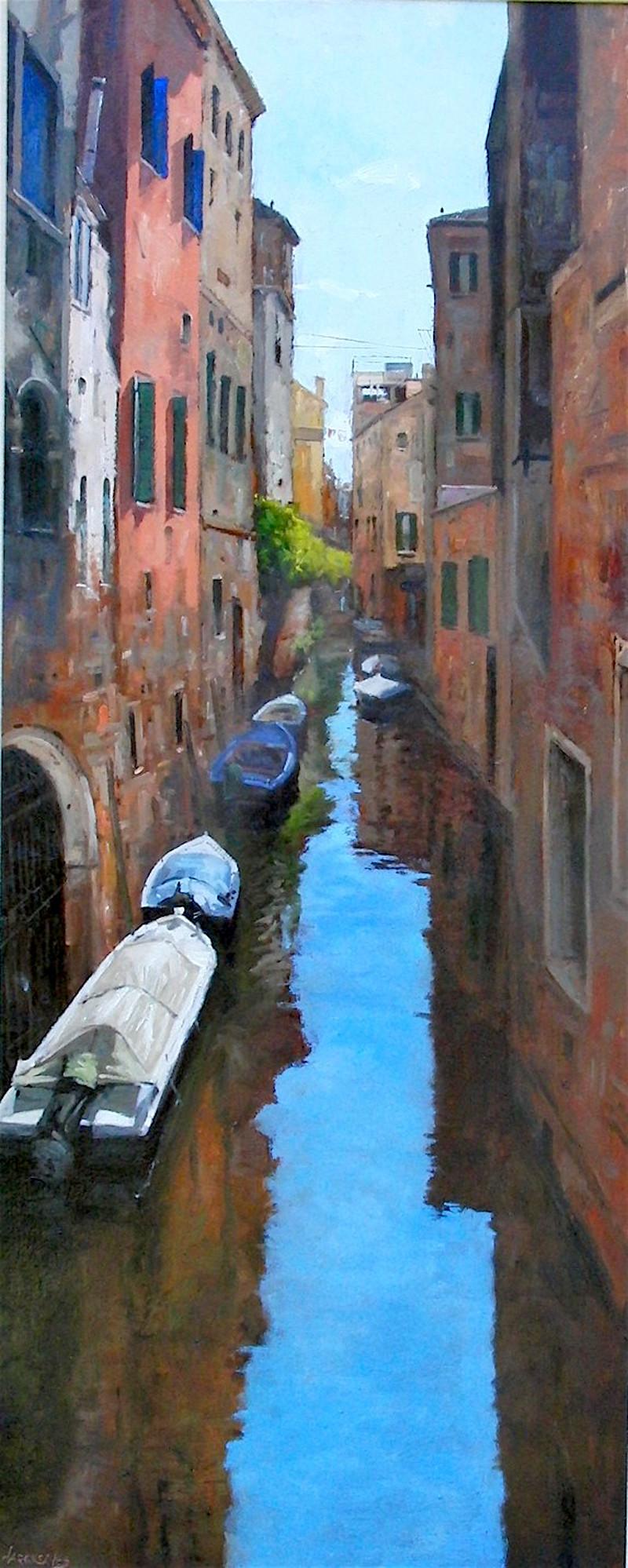 Ian Hargreaves Abstract Painting – Quiet Venetian Backwater original city landscape painting