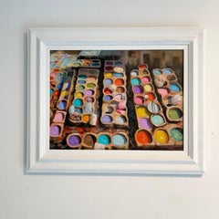 Vats of Dye in the City of Fez - oil painting modern landscape figurative study