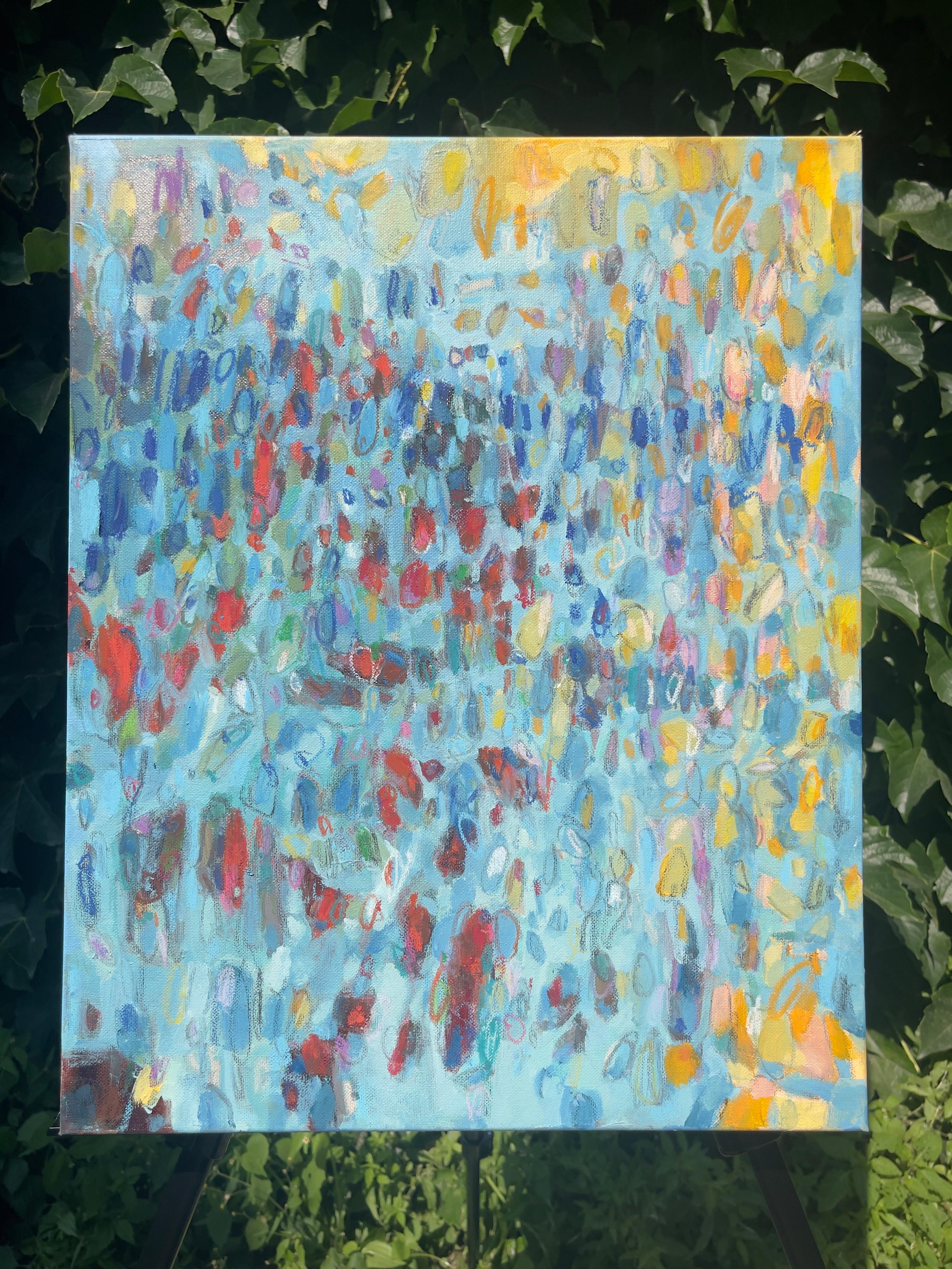 <p>Artist Comments<br />Artist Ian Hargrove presents a colorful abstraction of red and yellow florals in an expanse of vast blue hues. He draws inspiration from randomly deciding to play hookie one snowy day. 