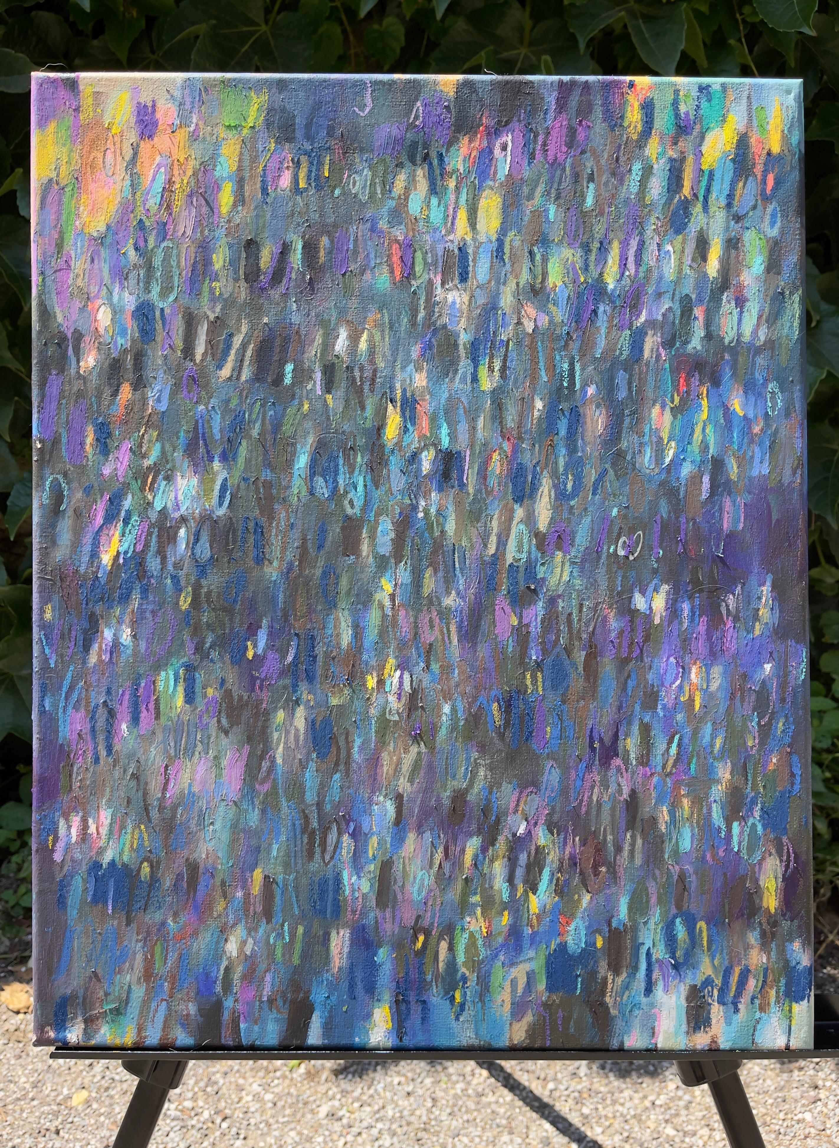 <p>Commentaires de l'artiste<br>L'artiste Ian Hargrove présente un tableau abstrait de la lumière du soir qui décline lentement à la fin de la journée. Il capture les poutres fractales d'un mur en béton dans des teintes principalement froides et