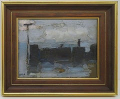 Antique 1970's English Post Impressionist impasto oil painting BEACH SCENE ESSEX signed